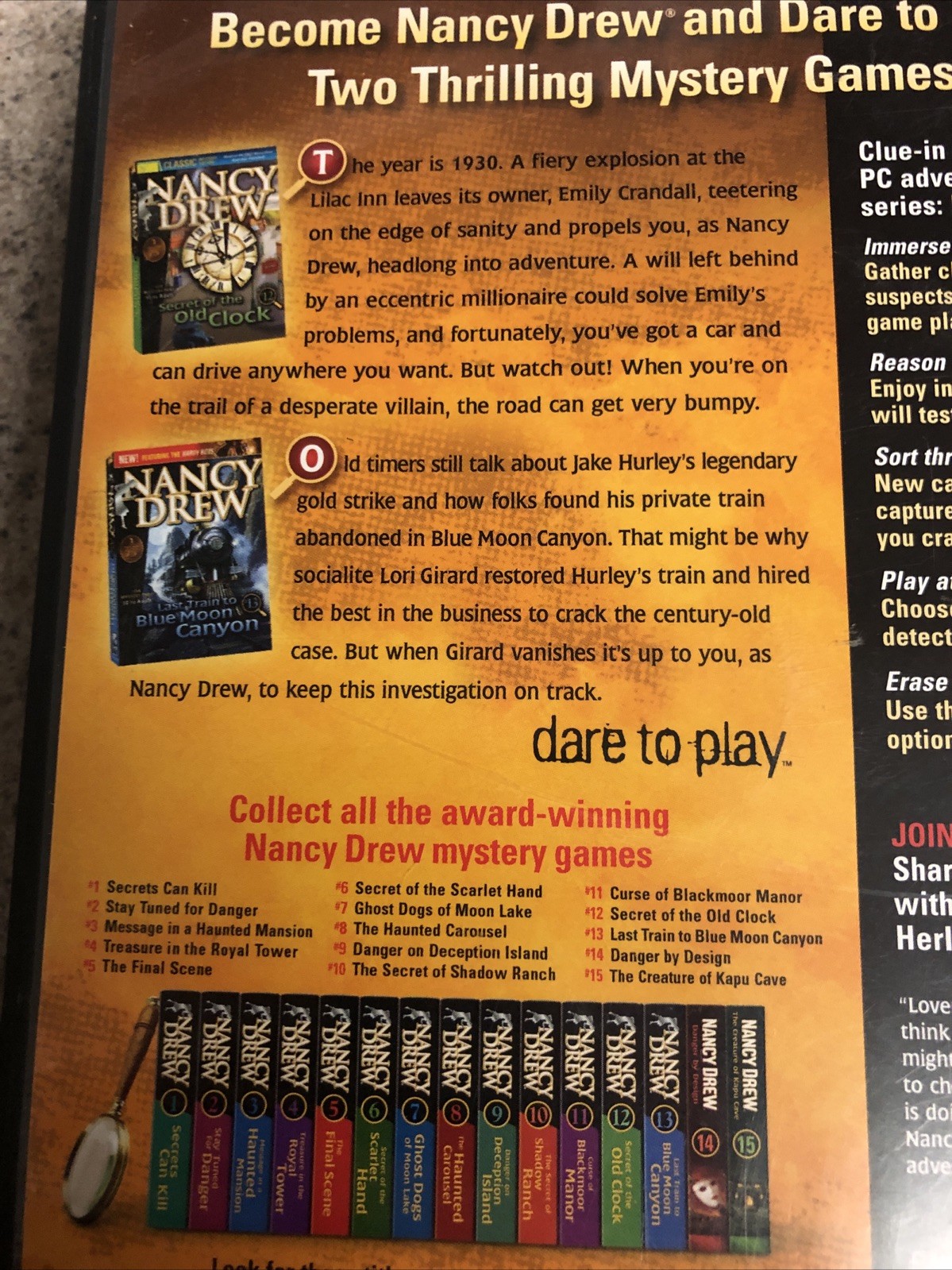 Nancy Drew: Double Dare 4 (PC, 2007). Aged 10 To Adult. Two Games In One.