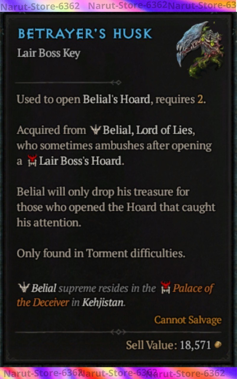 DIABLO 4 D4🌟 SEASON 12 SC🔥BETRAYER’S HUSK FOR BELIAL MATS🔥SEASON OF SLAUGHTER