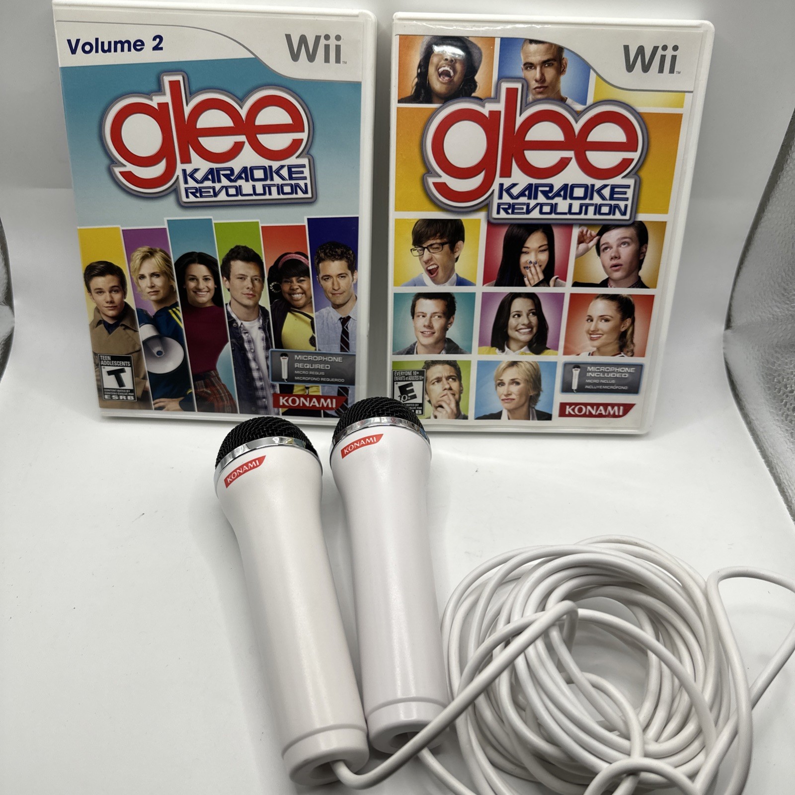 Nintendo Wii Glee Karaoke Revolution Game Bundle Vol 1 2 With 2 Microphones