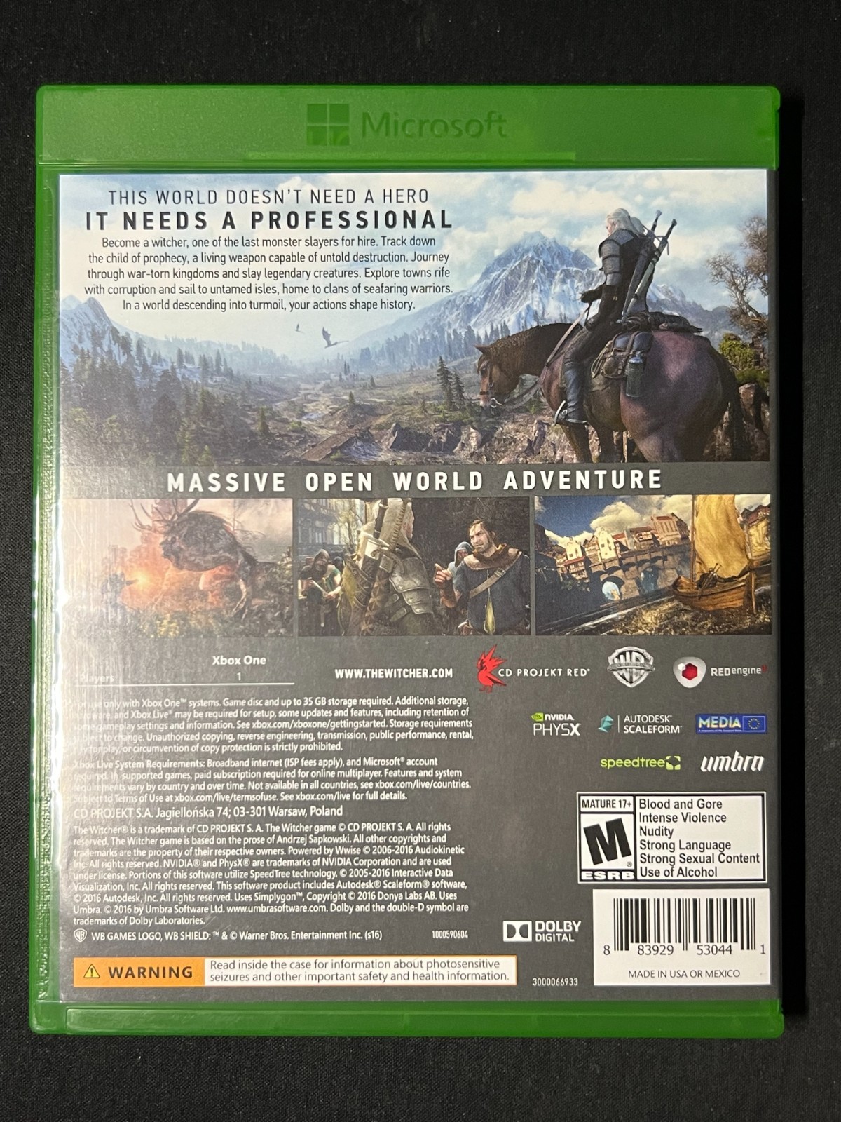 The Witcher III 3: Wild Hunt Microsoft Xbox One w/ Map