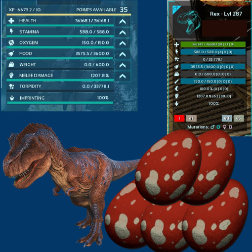 36168 HP 1207 DMG REX 0 imprint & EGGS Ark Survival Ascended Official PVE ASA