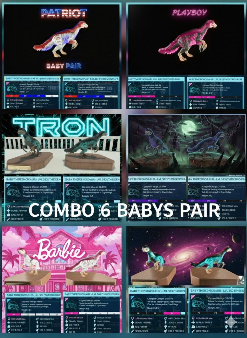 COMBO 6 BABY PAIR TOTAL THEREZINOSAUR TOP STATUS ARK ASCENDED PVE PC/XBOX/PS5