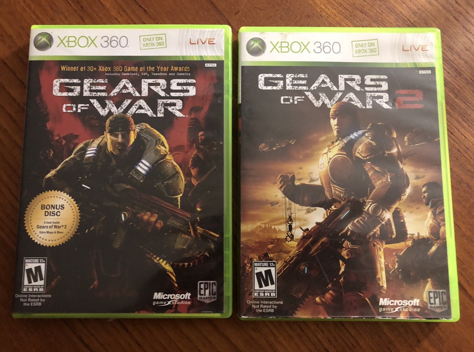 Gears of War 1 & 2 (Microsoft Xbox 360) 2 Game Lot *Gears 1 Bonus Disc Included