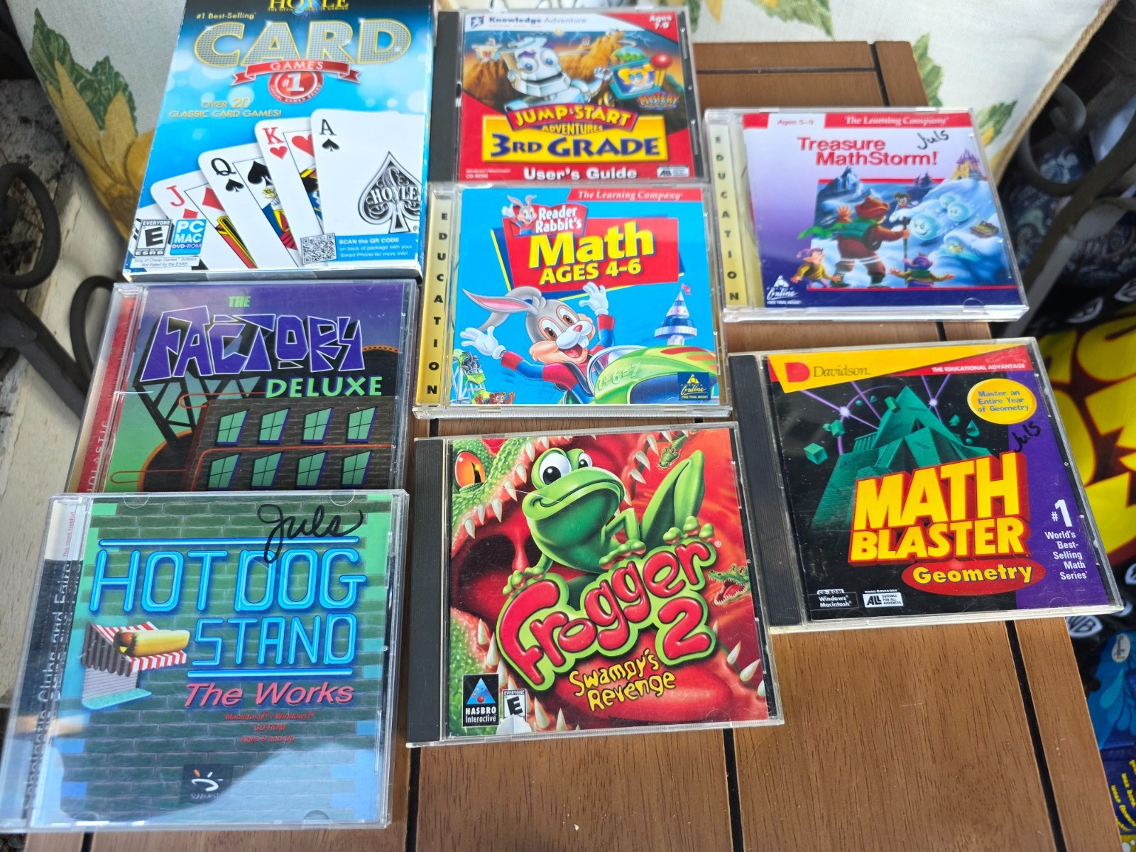 8 Vintage PC CD Game Lot Math Blaster ClueFinders Hot Dog Stand Hoyle Card Games