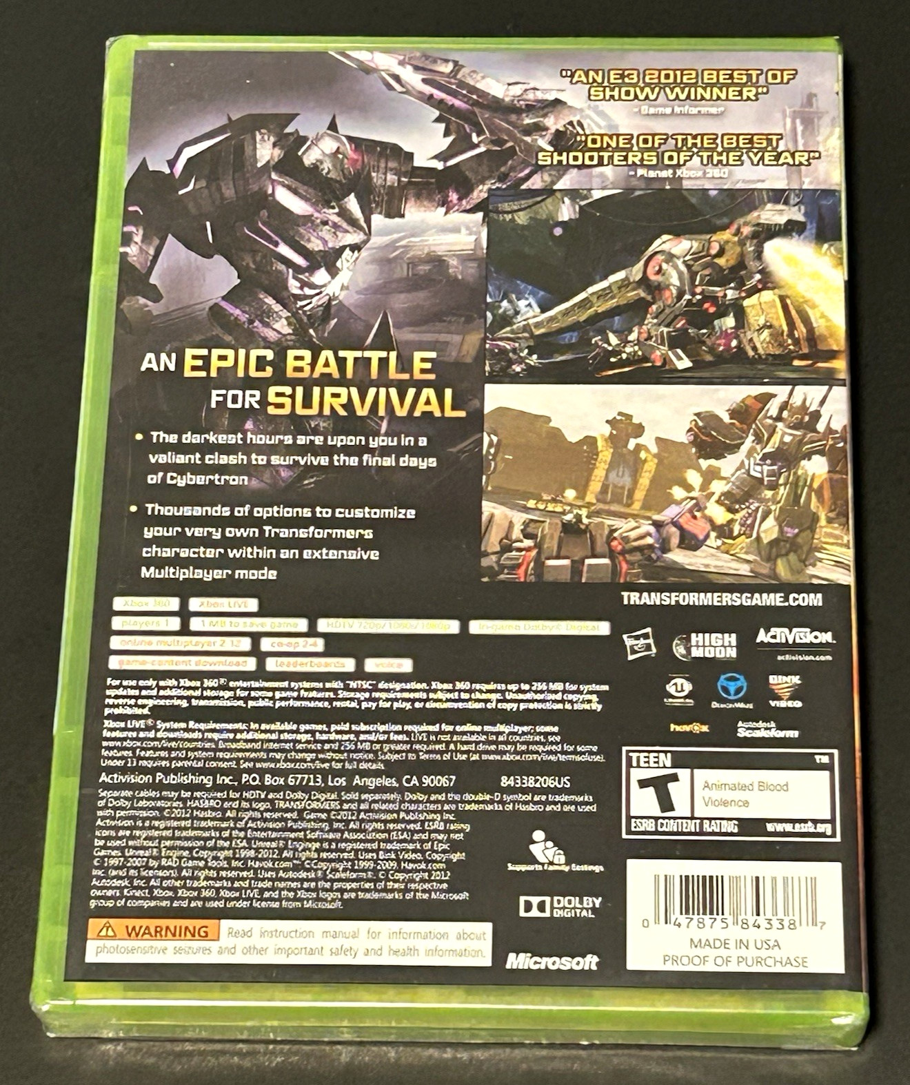 Transformers Fall of Cybertron (Microsoft Xbox 360, 2012) slipcover *NEW-SEALED*