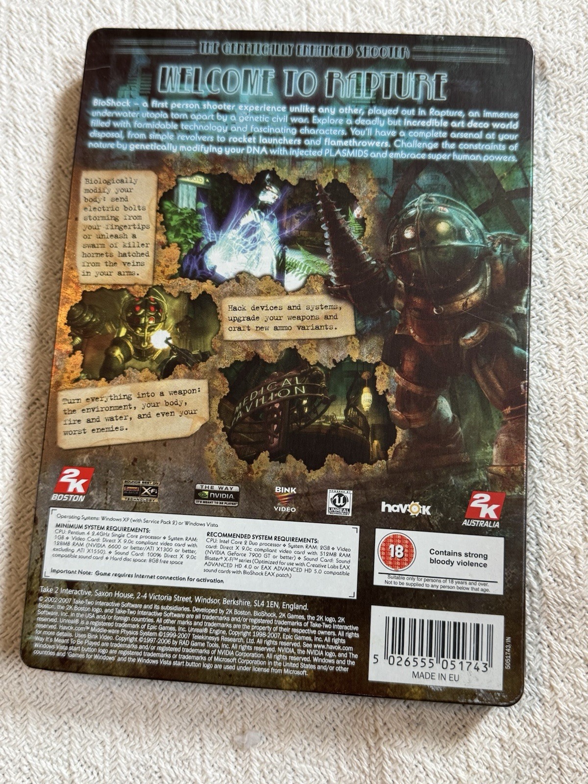 2K BioShock PC DVD SteelBook Edition PAL PEGI 18 2007 Shooter First-Person