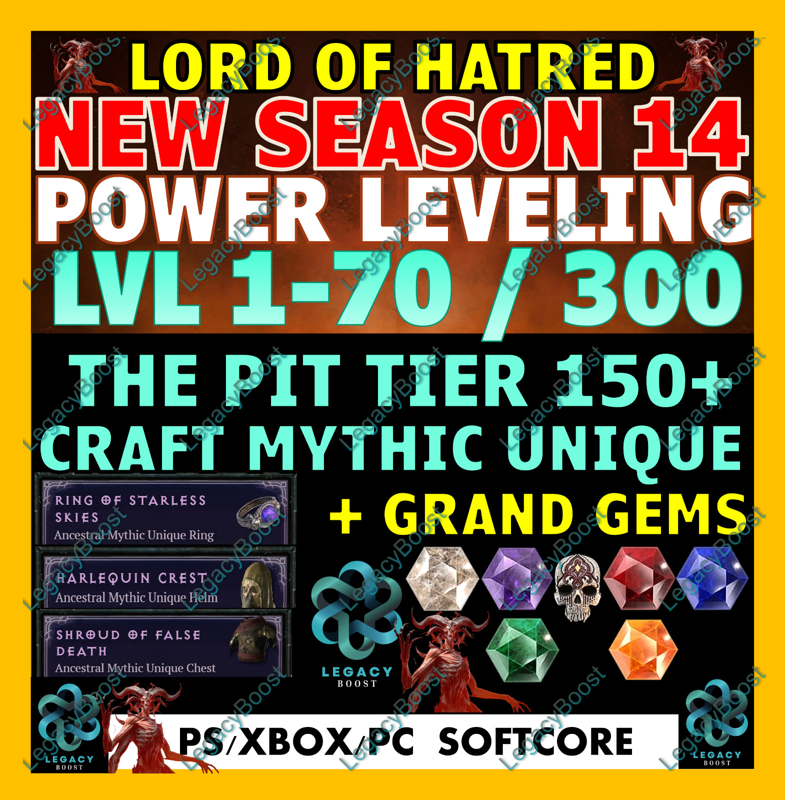 🔥DIABLO 4 BOOST SEASON 14 ✨POWER LEVELING✨GLYPH PIT GOLD MATS RUNES ✅ MYTHIC