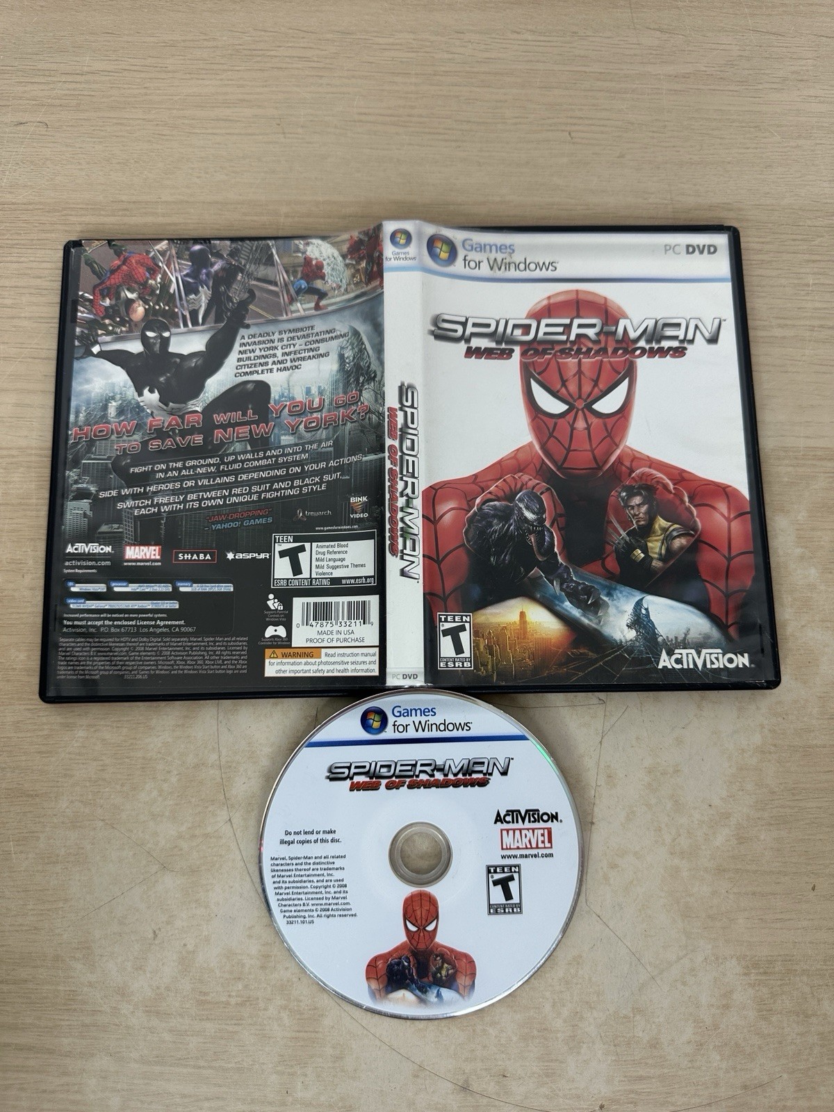 SPIDER-MAN: Web of Shadows – PC for Windows 2008 – w/ Case – NO MANUAL!