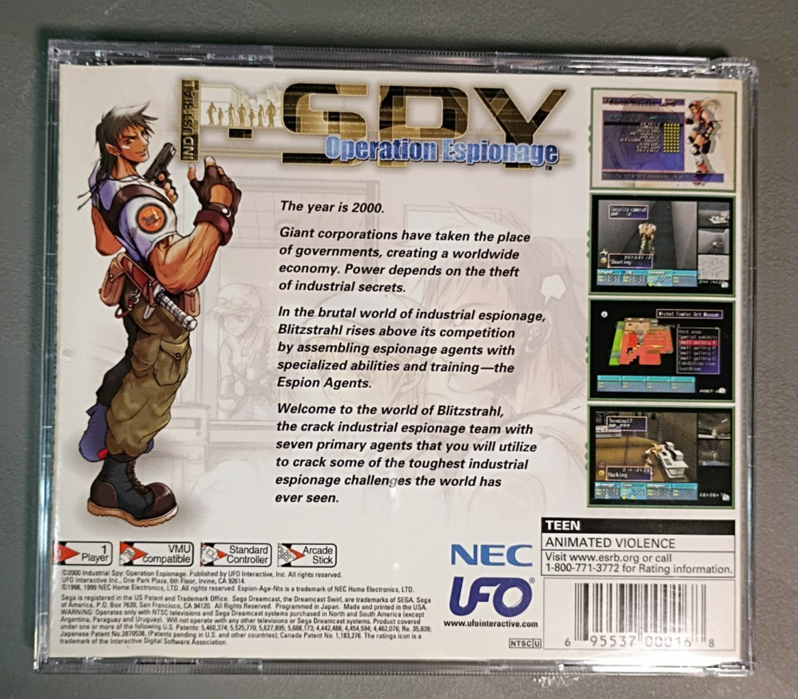 Industrial Spy Operation Espionage Sega Dreamcast NO MANUAL Very Good Condition