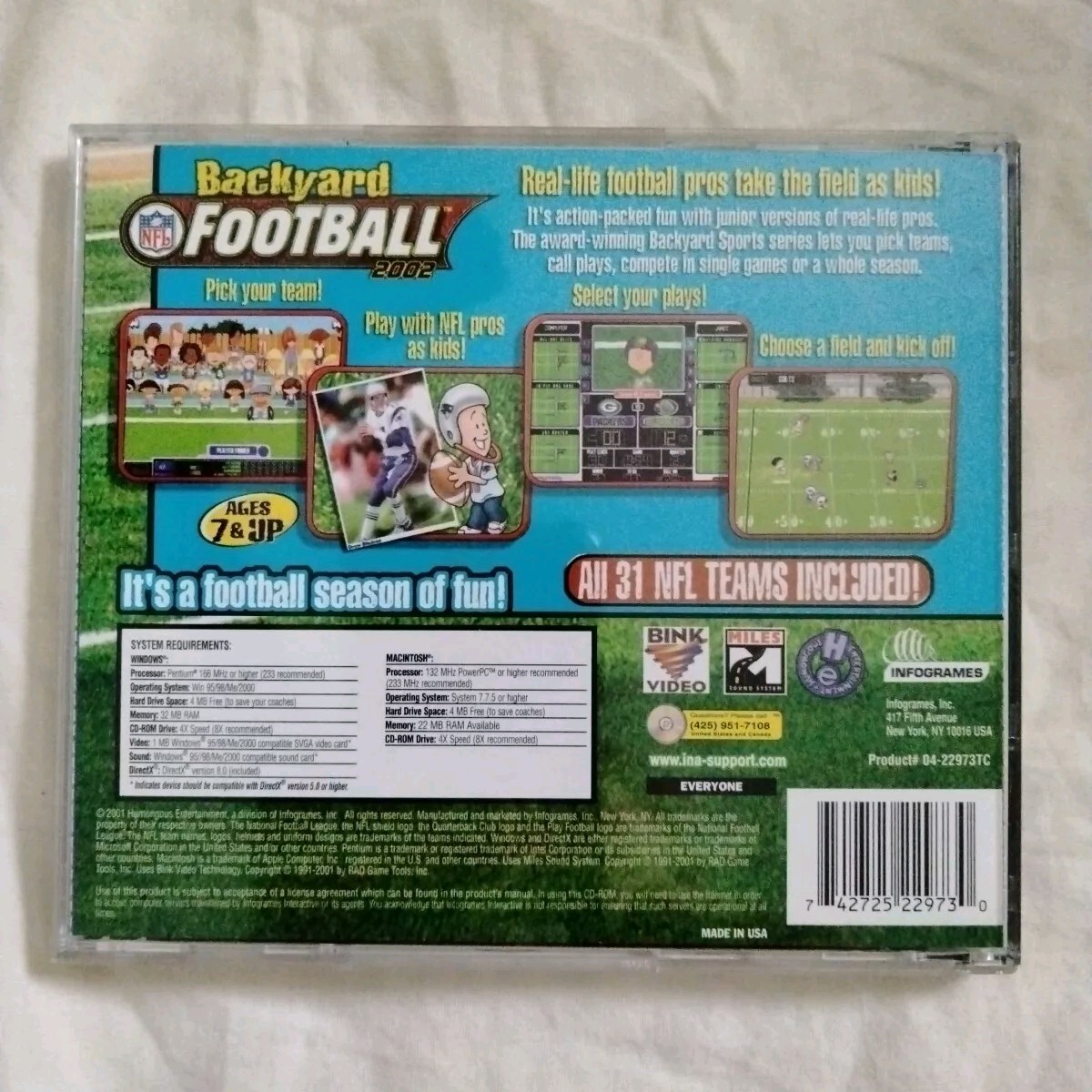 Backyard Football 2002 (PC) Win/Mac CD-rom Pro Players As Kids NFL Ages 7+