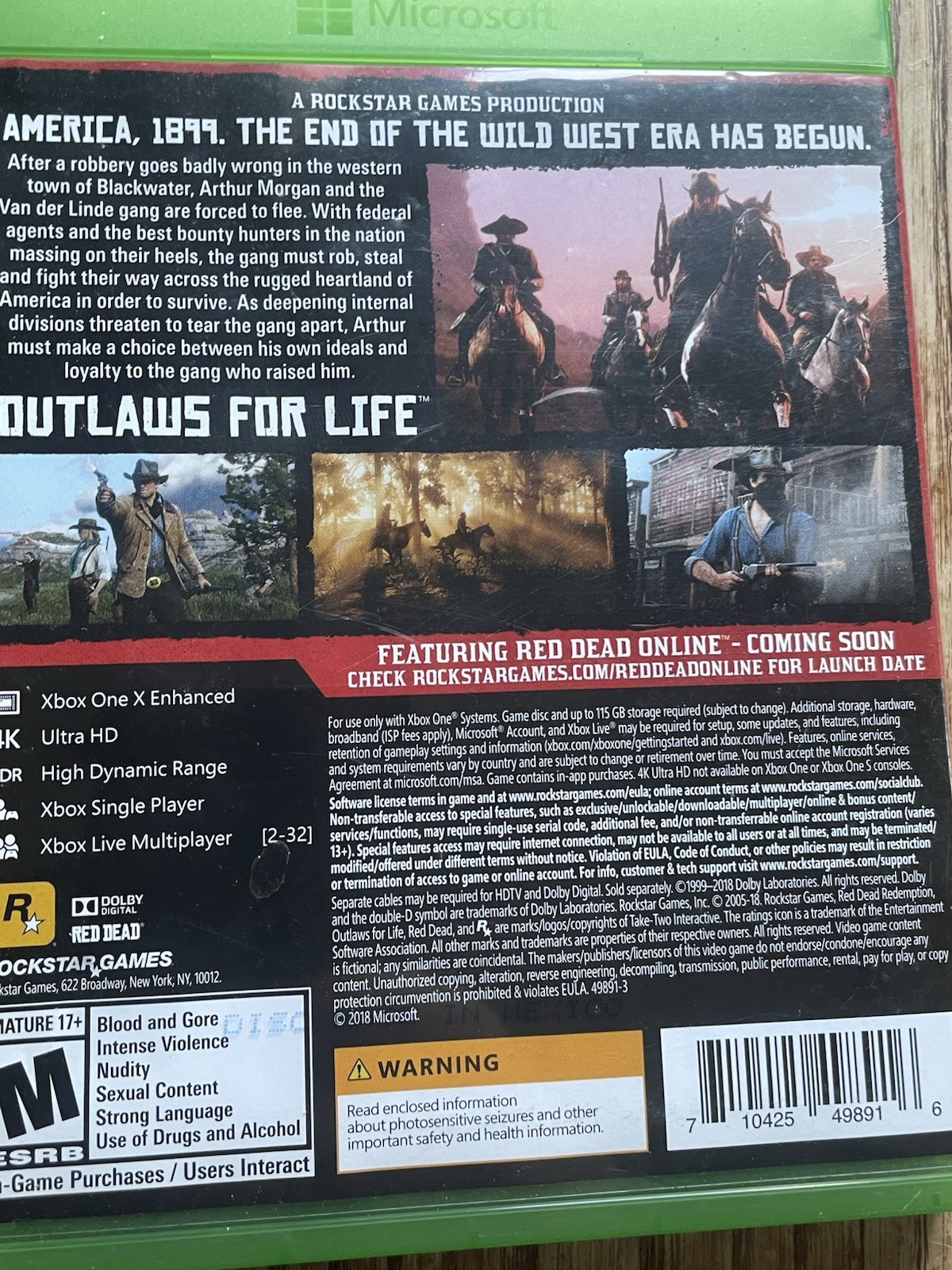 Red Dead Redemption 2 – Microsoft Xbox One Poster Map No Manual