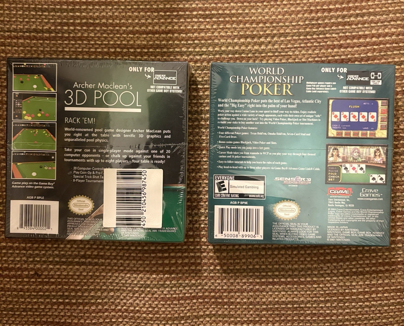Gameboy Advance Games (3D Pool, World Championship Poker)- MINT/SEALED