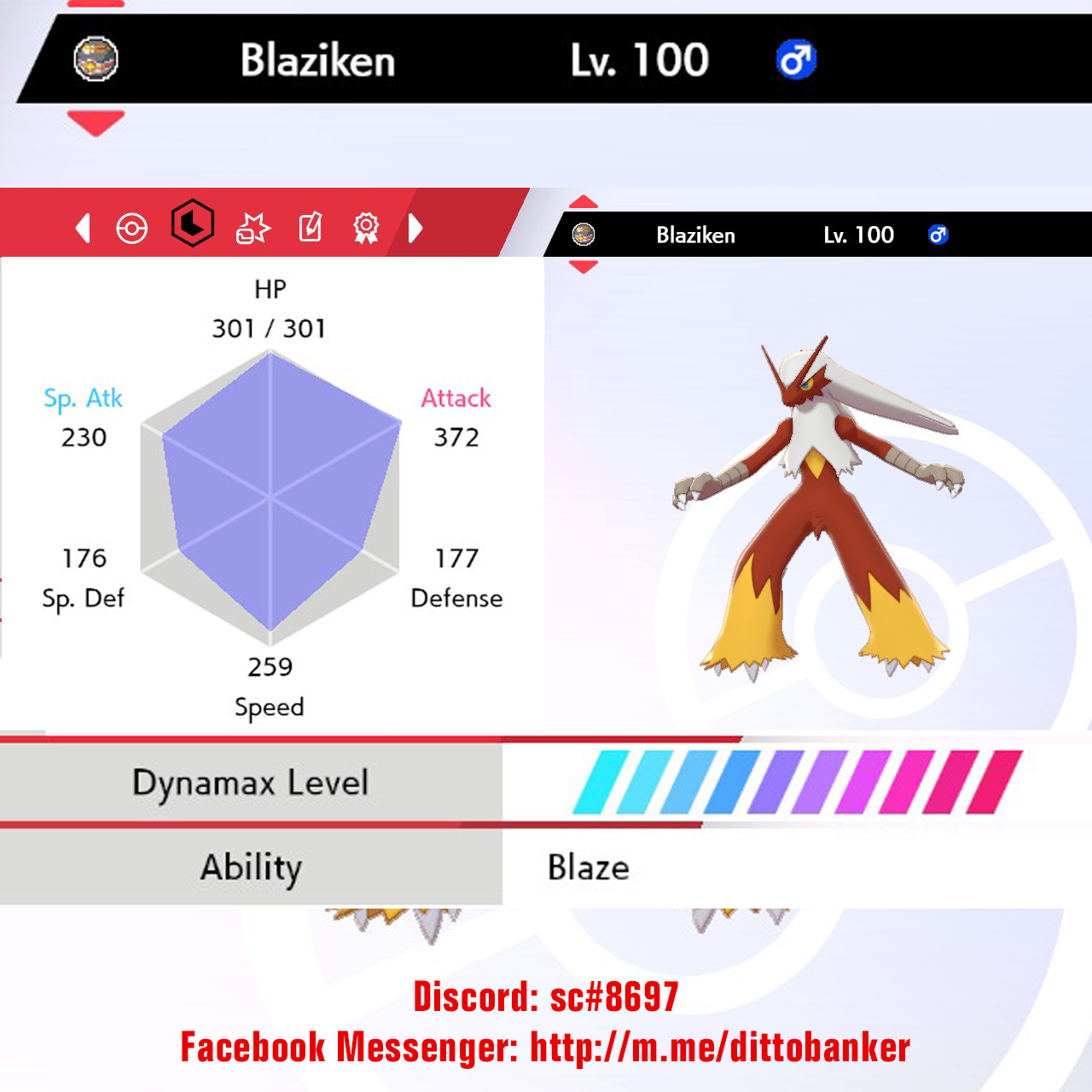 Pokemon Sword/Shield 6IV ✨ Blaziken ULTRA SHINY Adamant/Blaze (Dig. Item)