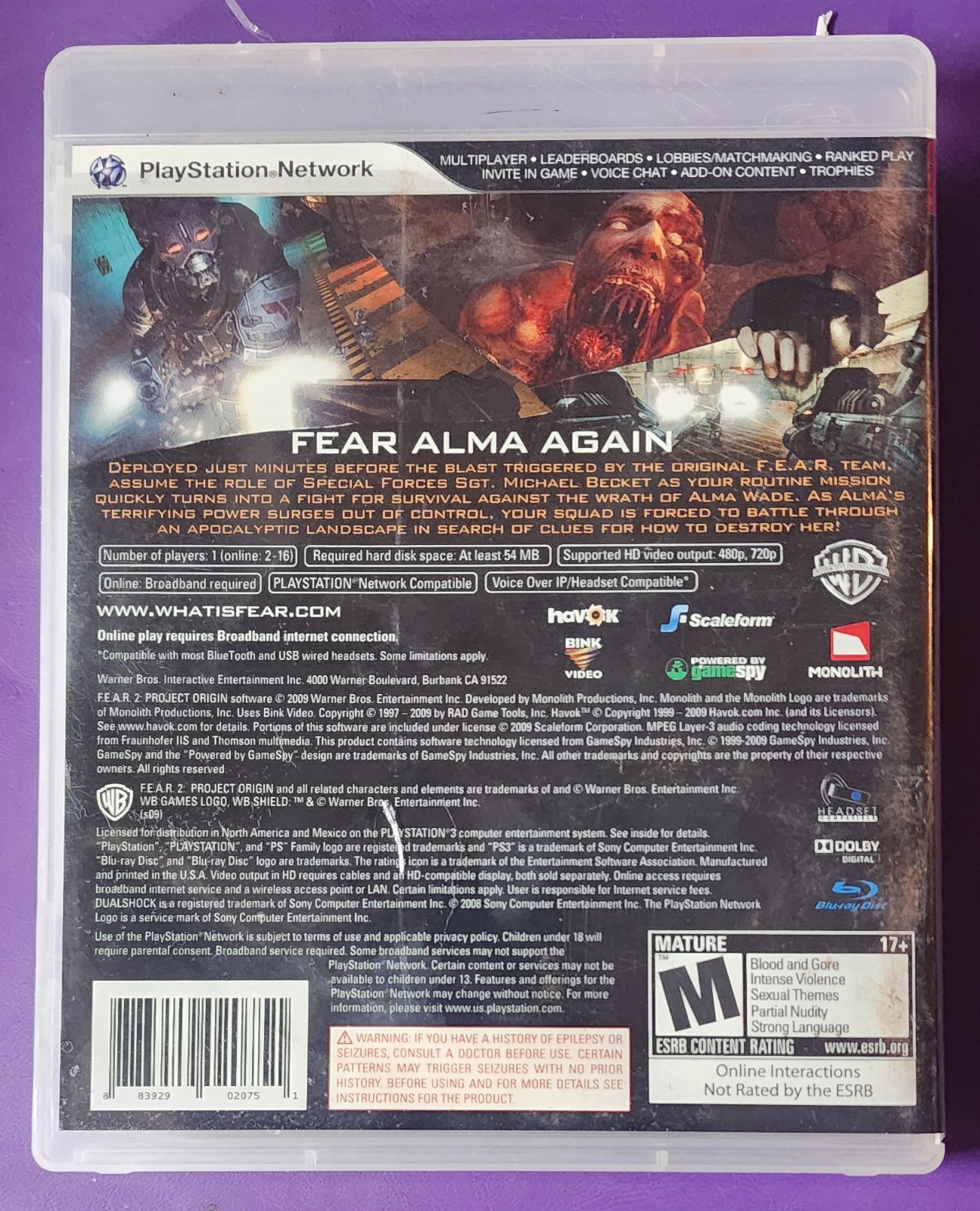 F.E.A.R. 2: Project Origin PS3, CIB, Clean Disc – Tested & Working