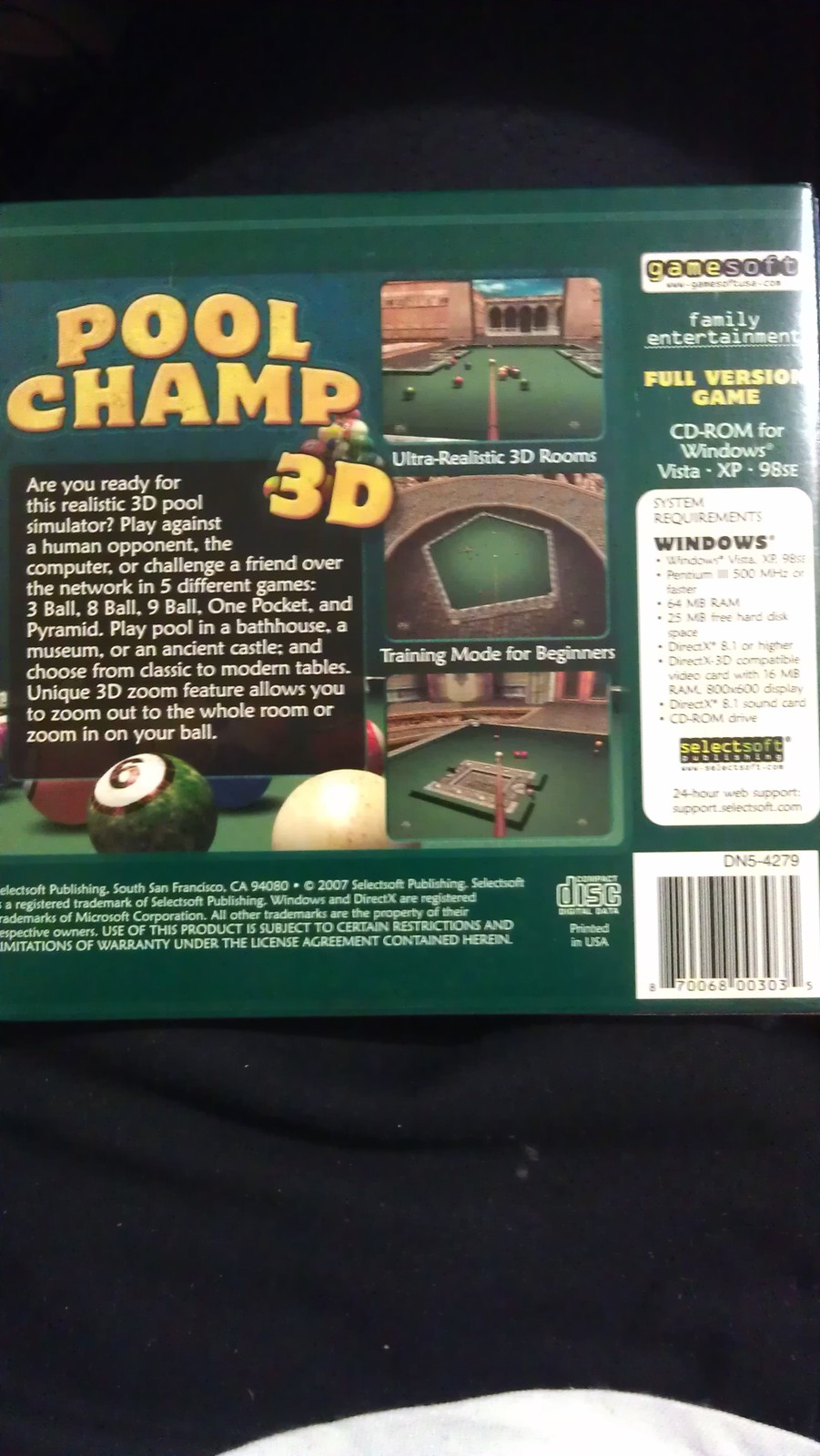 New GameSoft Pool Champ 3D PC Video Game (2007) Windows VISTA/XP/98SE DN5-4279