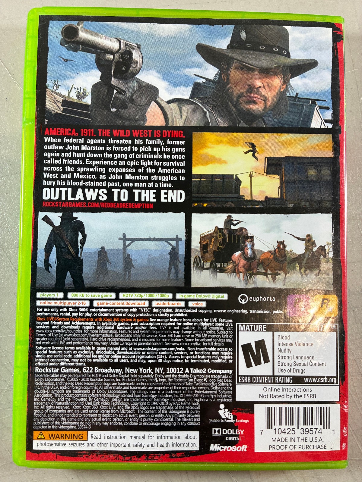 Xbox 360 Red Dead Redemption Video Game No Map w/ Manual 2010 Rockstar
