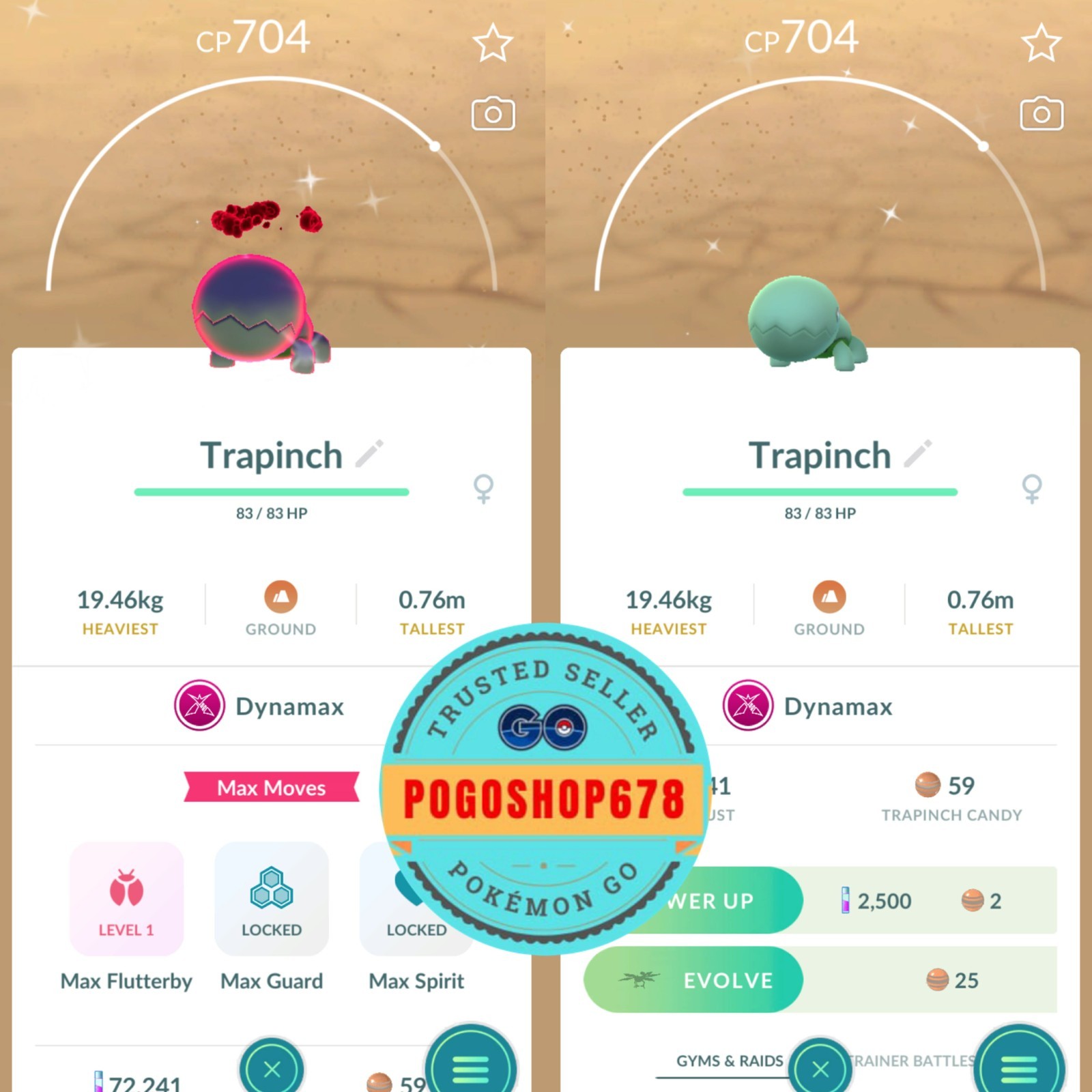 Pokémon PTC Go – Shiny Dynamax Trapinch ✨ Mini 80k Stardusts or Trade