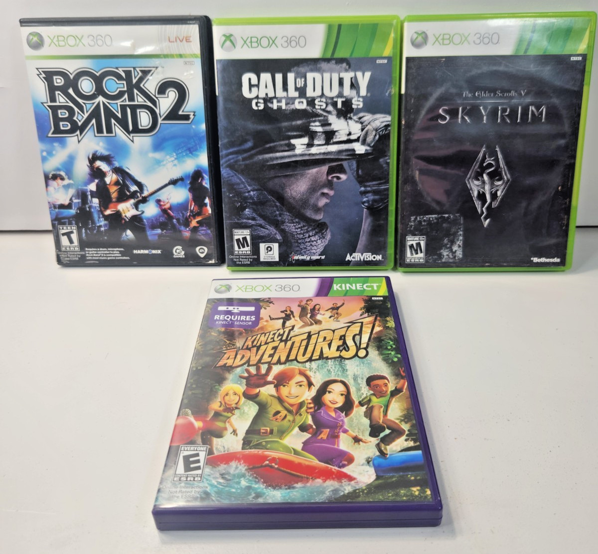 4 XBOX 360 GAMES CALL OF DUTY ROCK BAND SKYRIM KINECT ADVENTURES UNTESTED