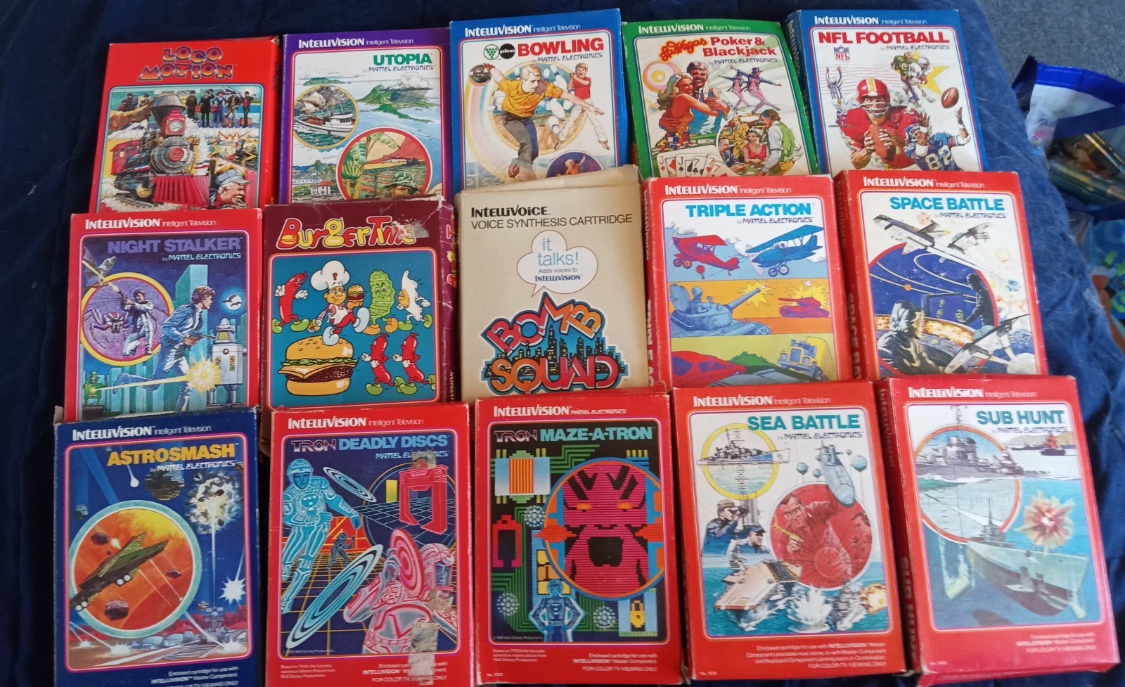 Vintage Intellivision 15 Game Lot With Boxes/Books Tron Deadly Discs Burger Time