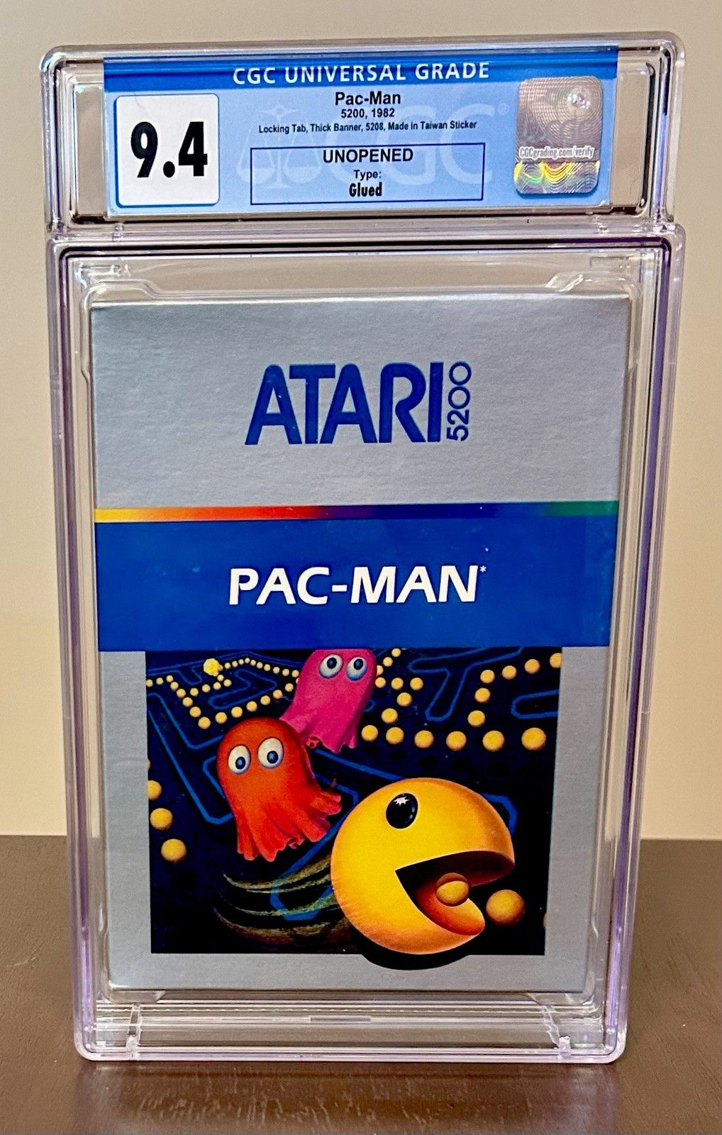 1982 Atari 5200 Pac-Man Locking Tab Unopened Silver Box Taiwan Sticker CGC 9.4