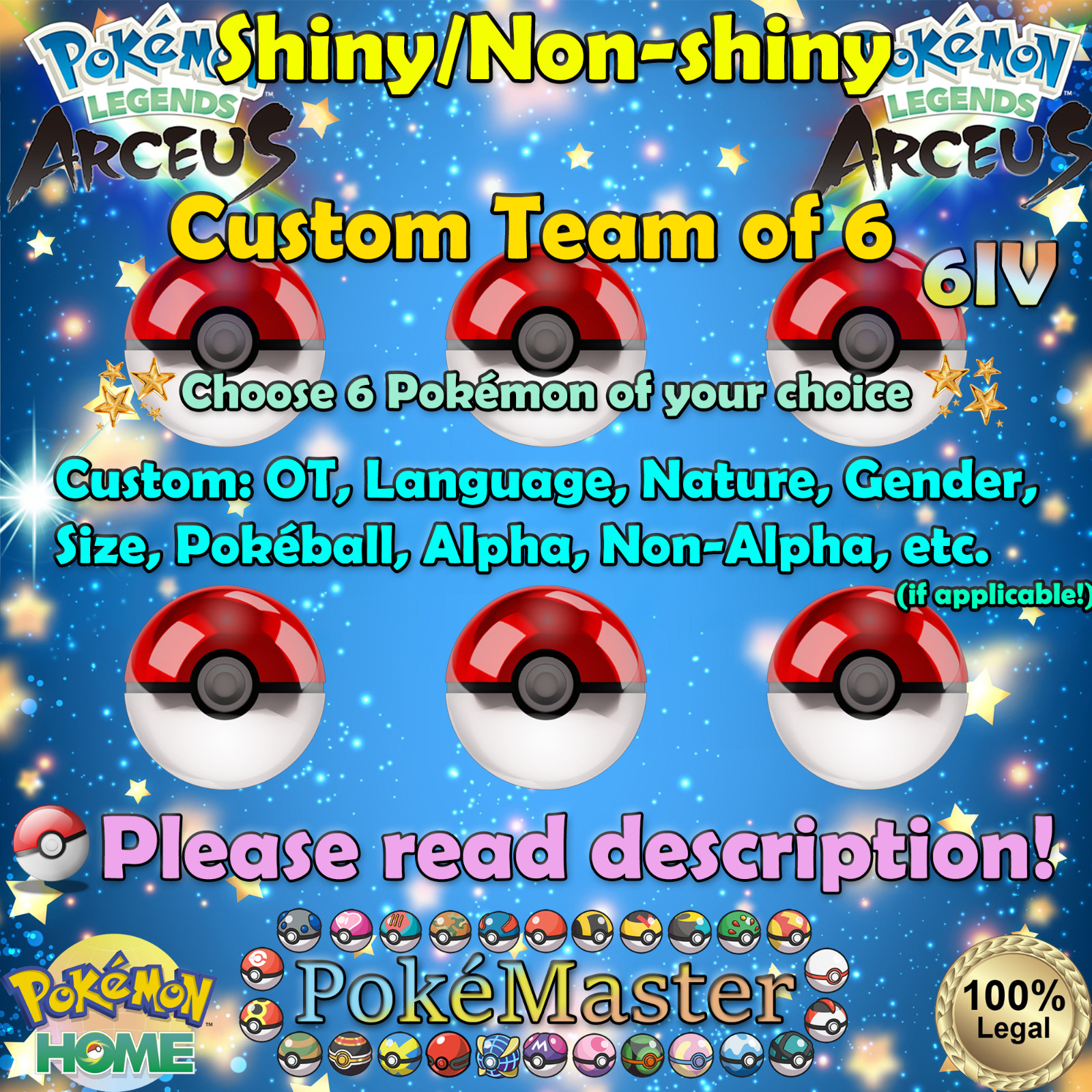 🌈Custom Pokémon Team of 6 | Shiny Non-shiny 6IV🌈Legends Arceus HOME (💯Legal)