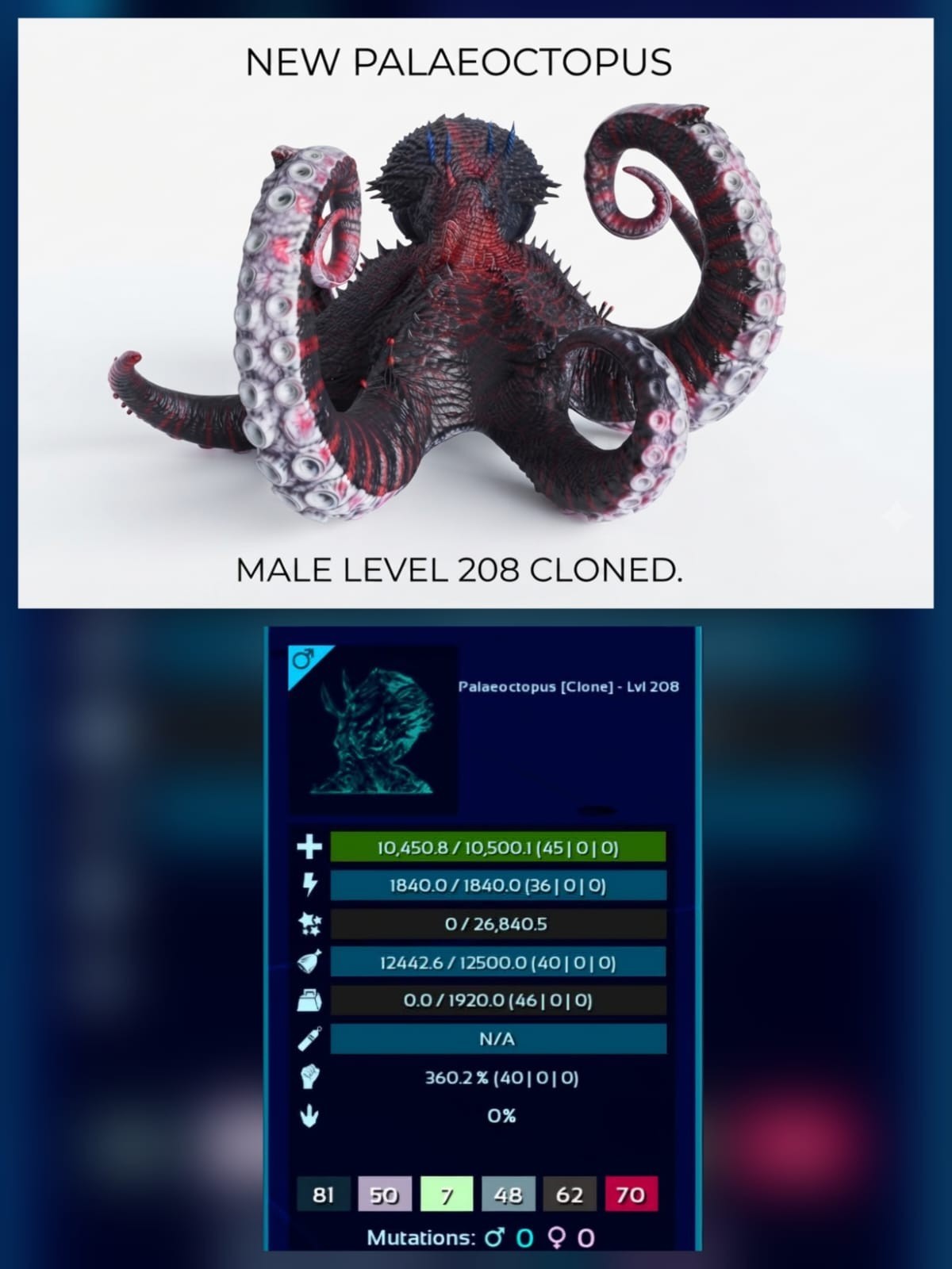 NEW PALAEOCTOPUS Cloned Male Level 208 – Ark Ascended PVE Official Crossplay