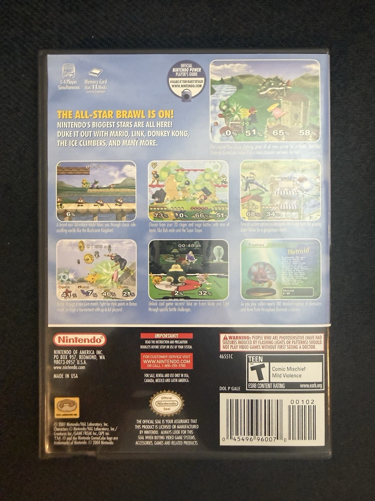 Super Smash Bros Melee (Nintendo Gamecube) Box & Disc Only. No Manual. Black Lab