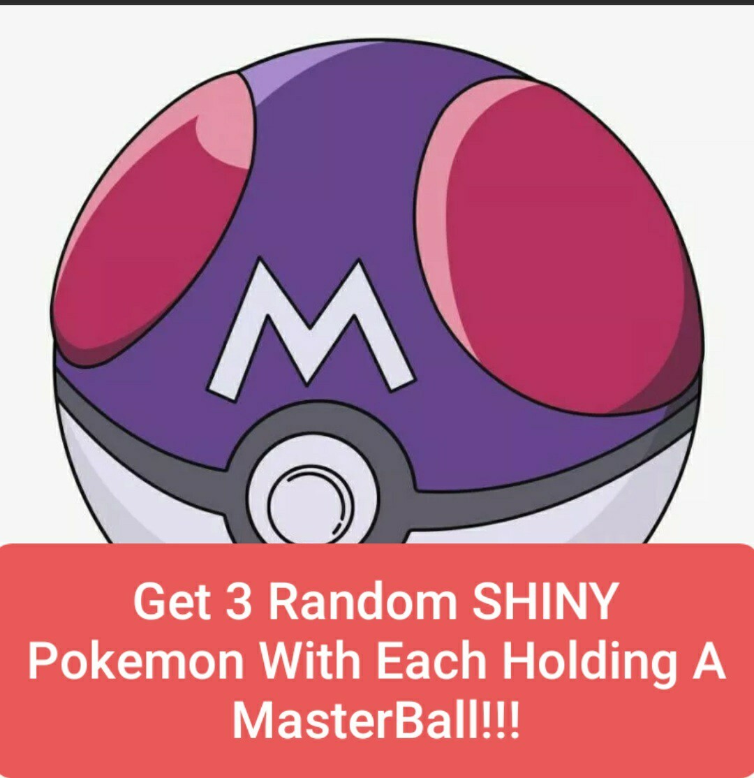 Pokemon Sword and Shield Get 3 Random Shiny pokemon and 3 Masterballs!