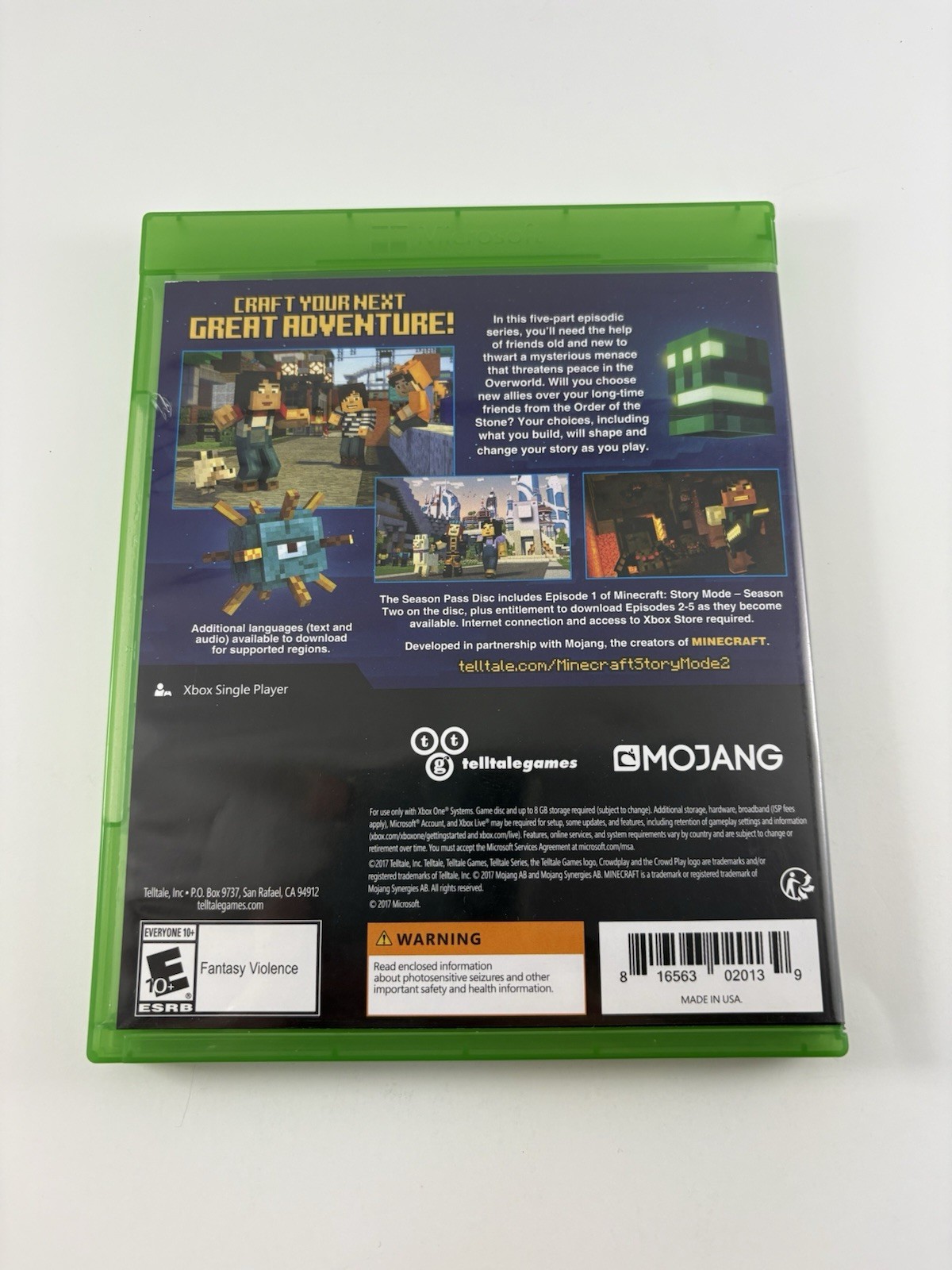 Minecraft: Story Mode Season Two – Microsoft Xbox One, 2017 – CIB, Tested