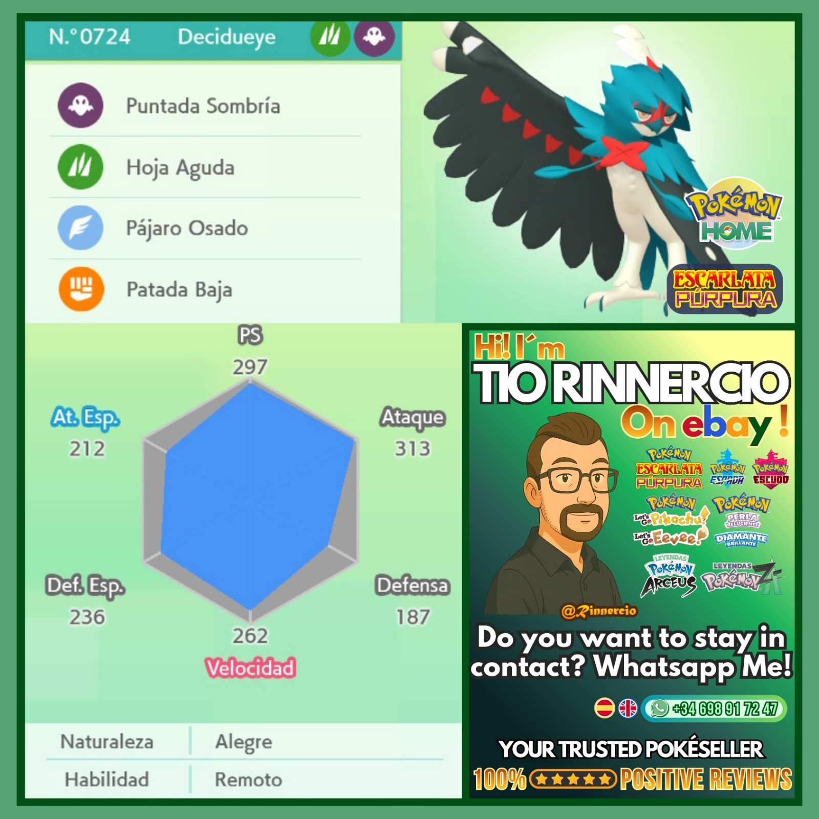 Decidueye 6IVs Shiny Competitive VGC for Pokemon Champions and Home