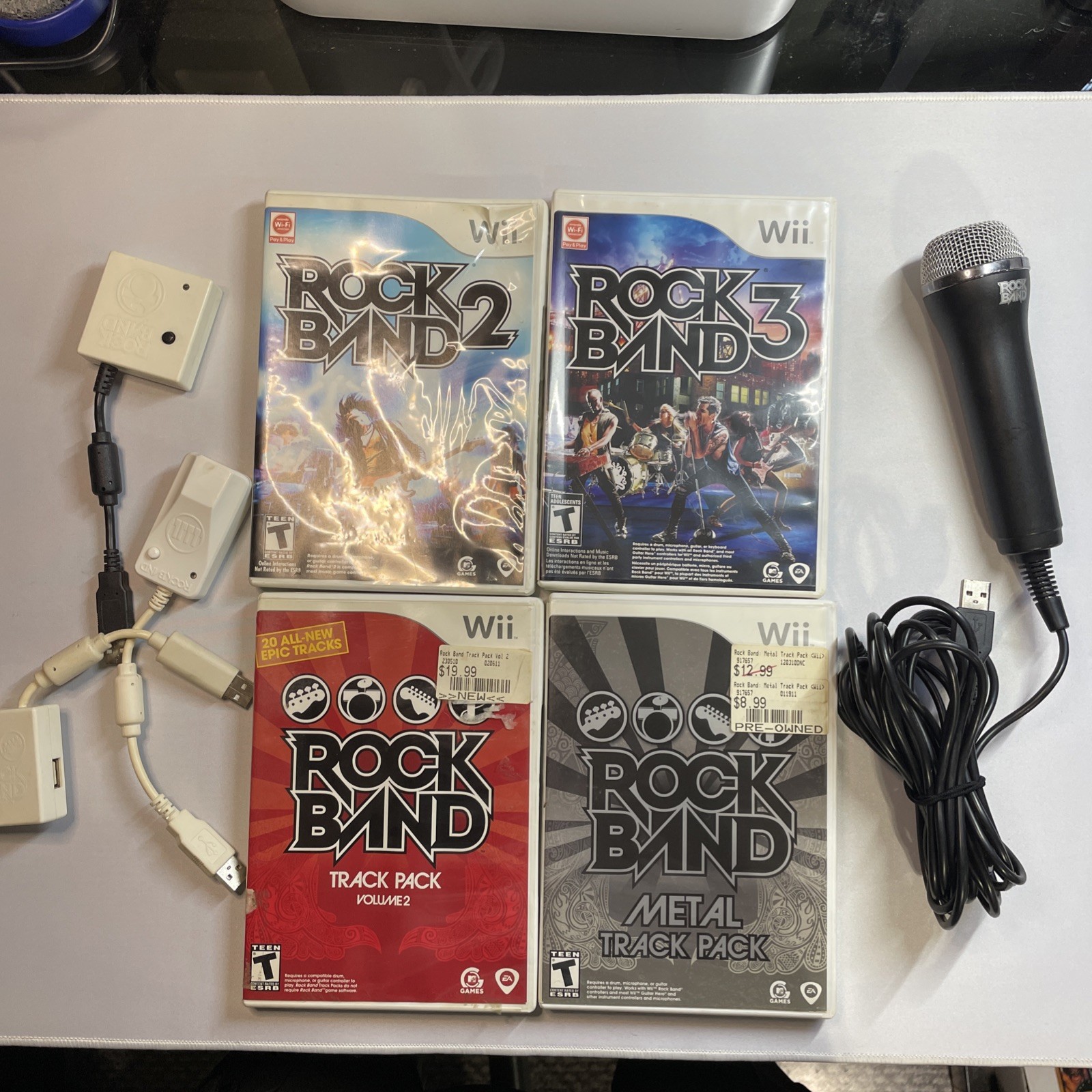 Nintendo Wii Rock Band LOT with 4 Games And Some Accessories Mostly TESTED