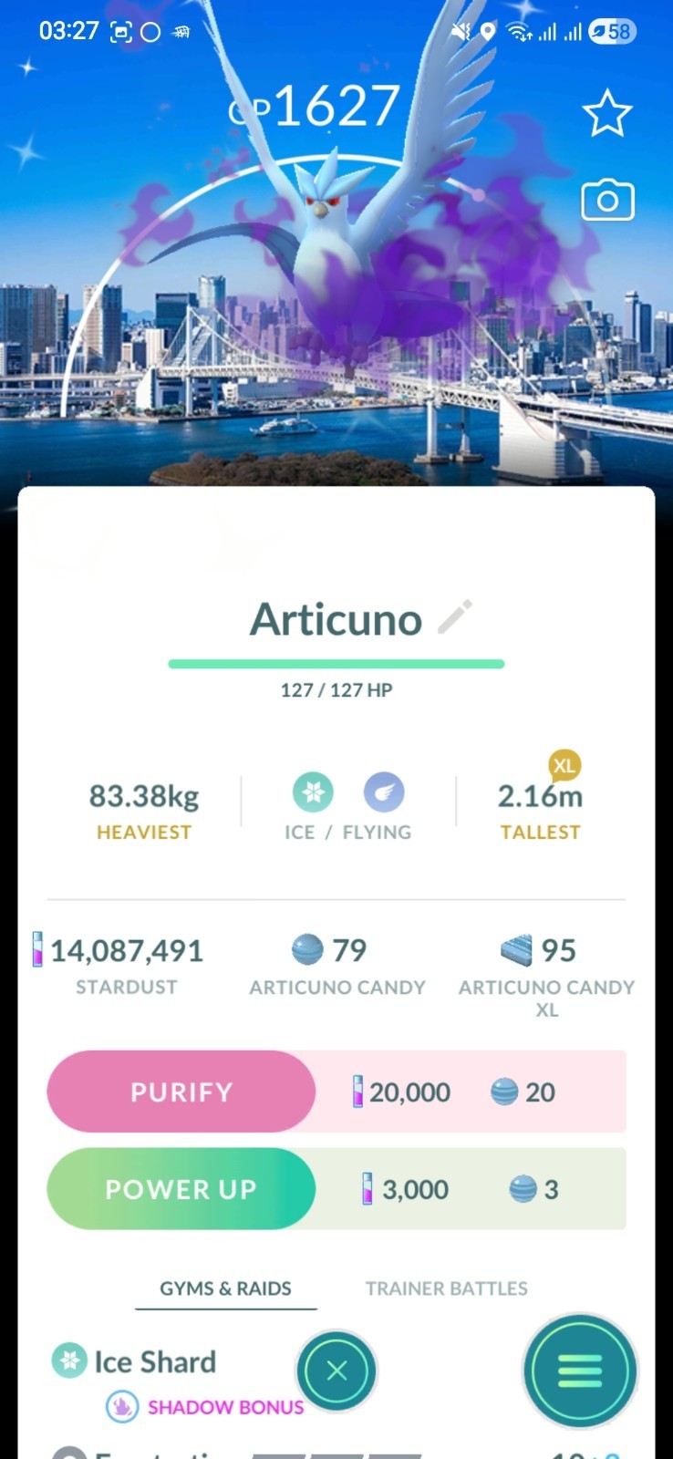 Shiny Shadow Articuno ( Tokyo GO Fest Background✨️ ) Pokémon Trade✨️ GO