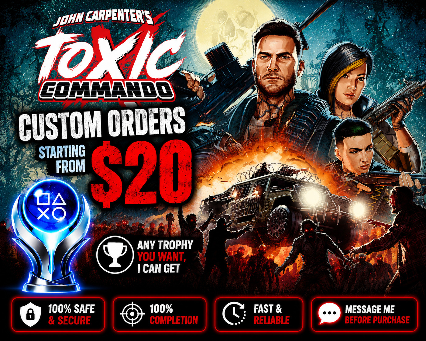 John Carpenter’s Toxic Commando Platinum Trophy Service | Custom Orders PS5