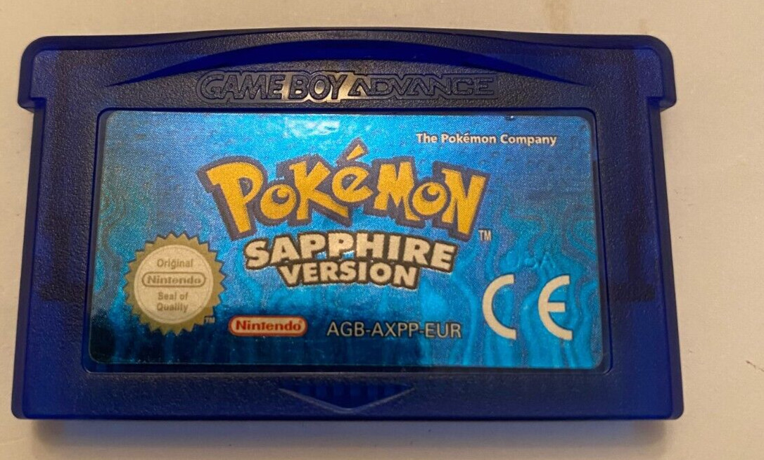 100% Authentic Pokemon Sapphire English Version Game boy New Battery