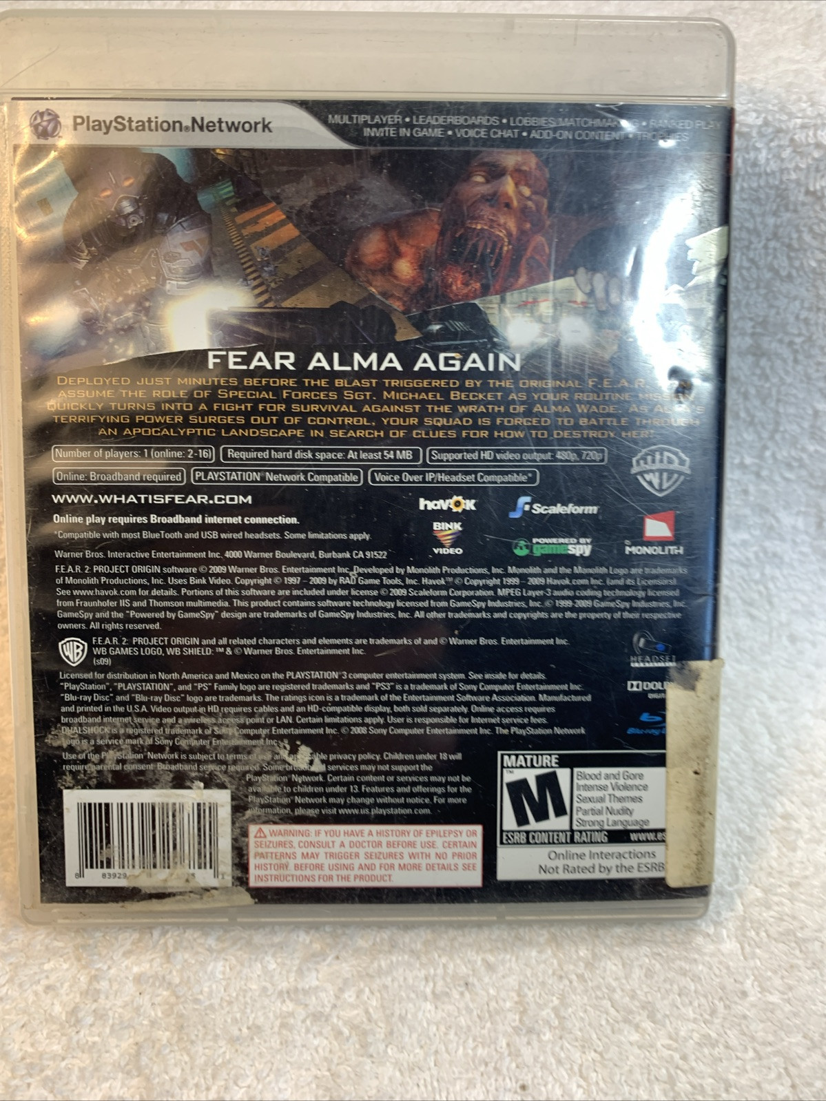F.E.A.R. 2: Project Origin 2009 Sony Playstation 3 Compete Tested More In Store