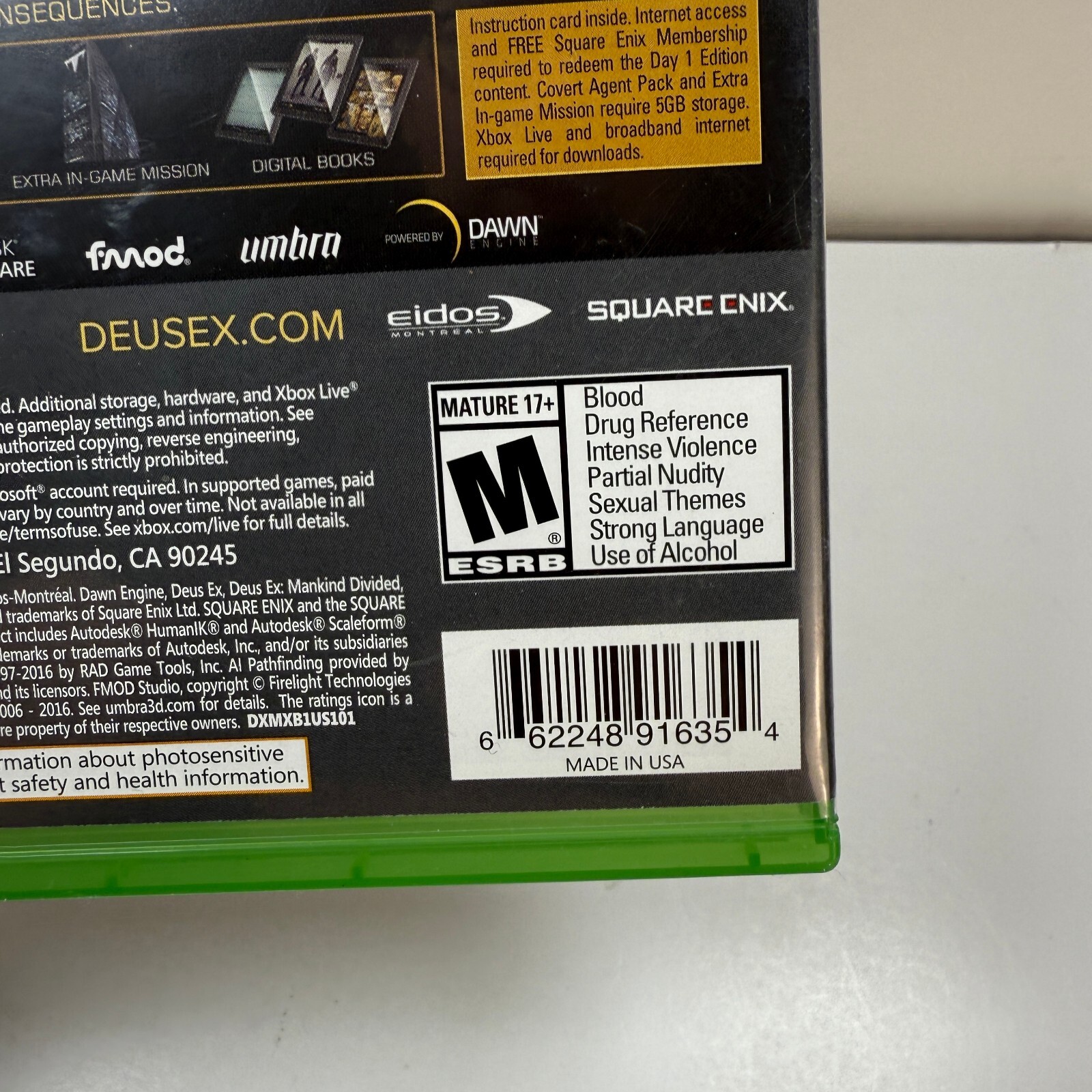 Deus Ex: Mankind Divided — Day One Edition (Microsoft Xbox One, 2016)