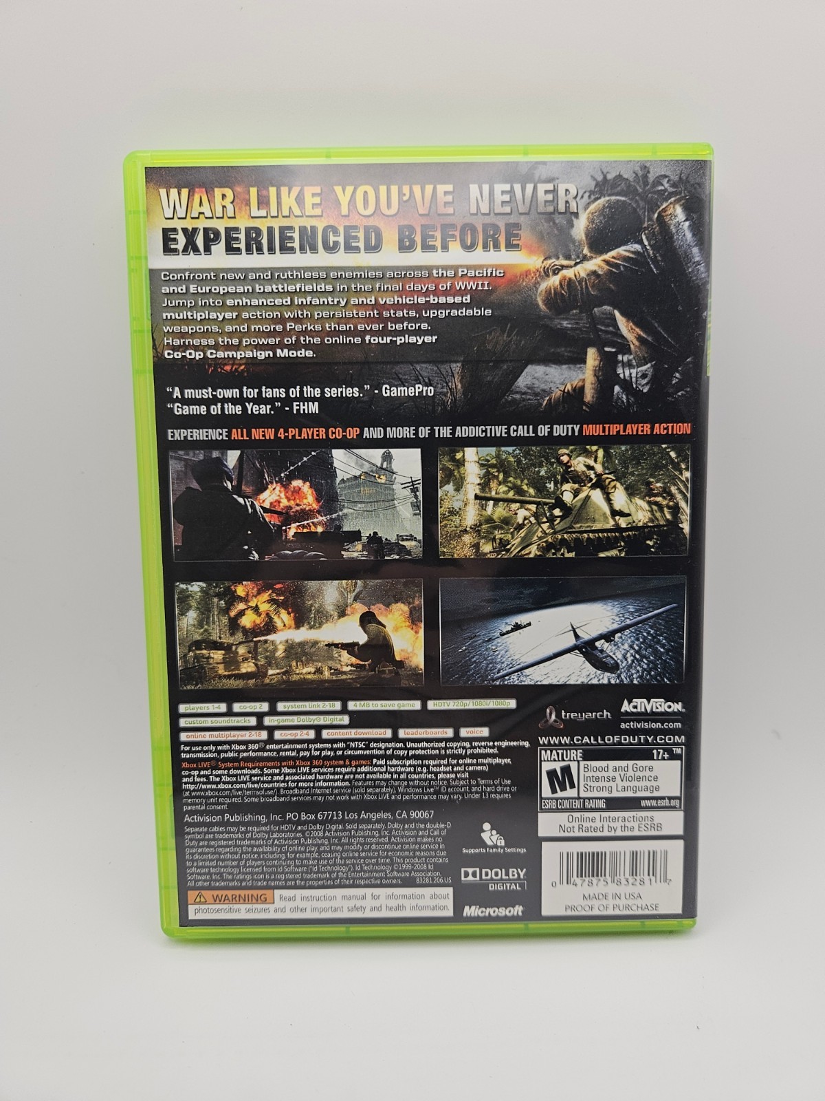 Call of Duty World at War Microsoft Xbox 360 Complete w/ Inserts / CIB / Tested