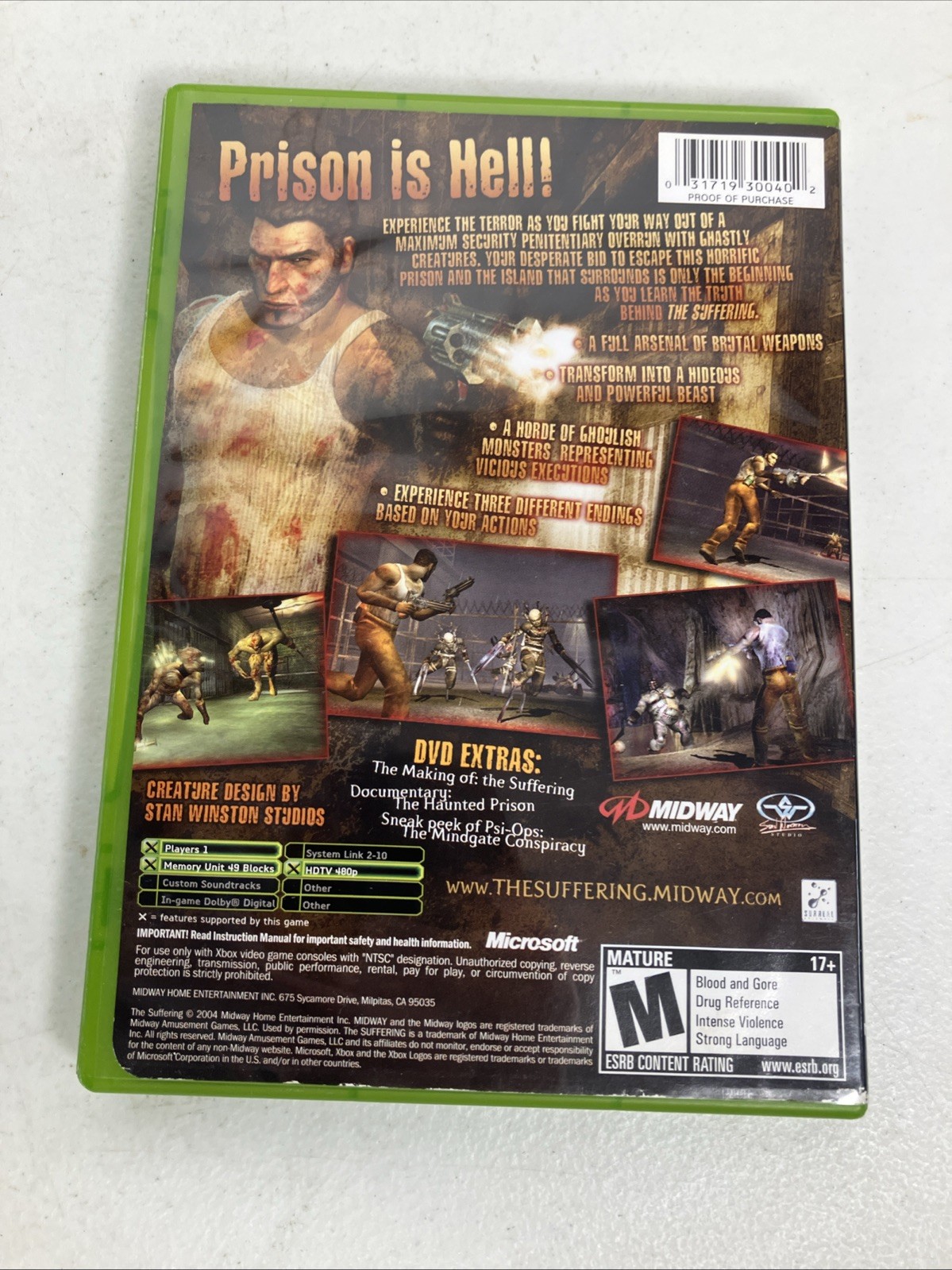 The Suffering Original Xbox CIB Complete in Box Case Manual Resurfaced Disc