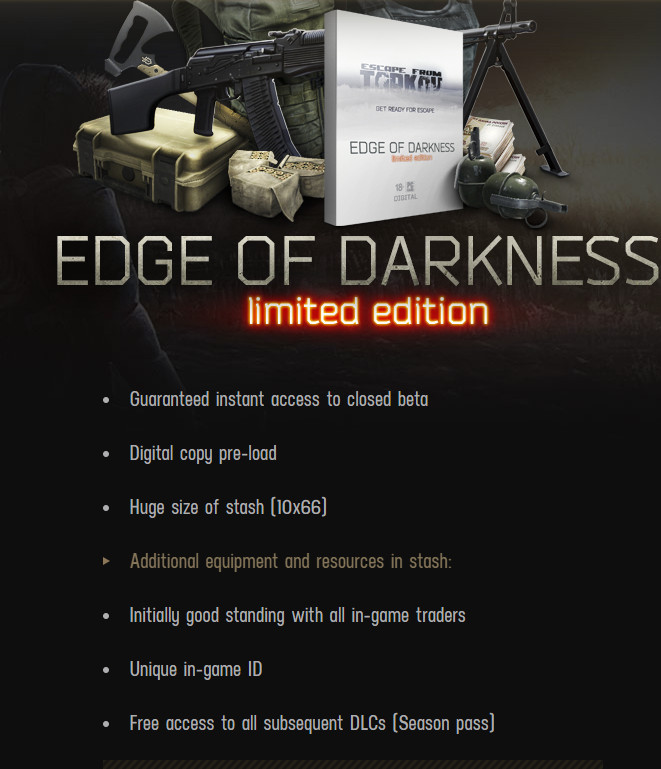 Escape From Tarkov EoD Edge of Darkness Account + Arena & DLC. EU