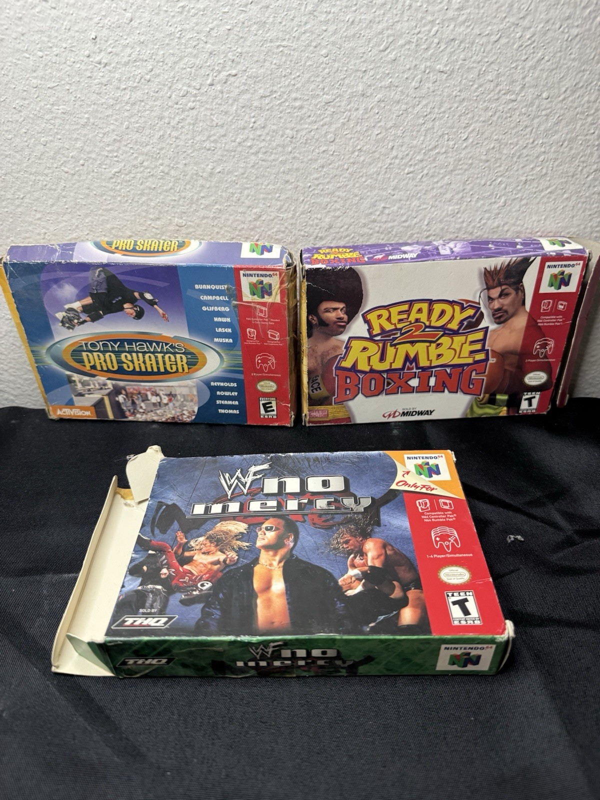 N64 Game Lot of 3 With Boxes/Damaged/Fair Condition- NoMercy, Tony Hawk, Ready2