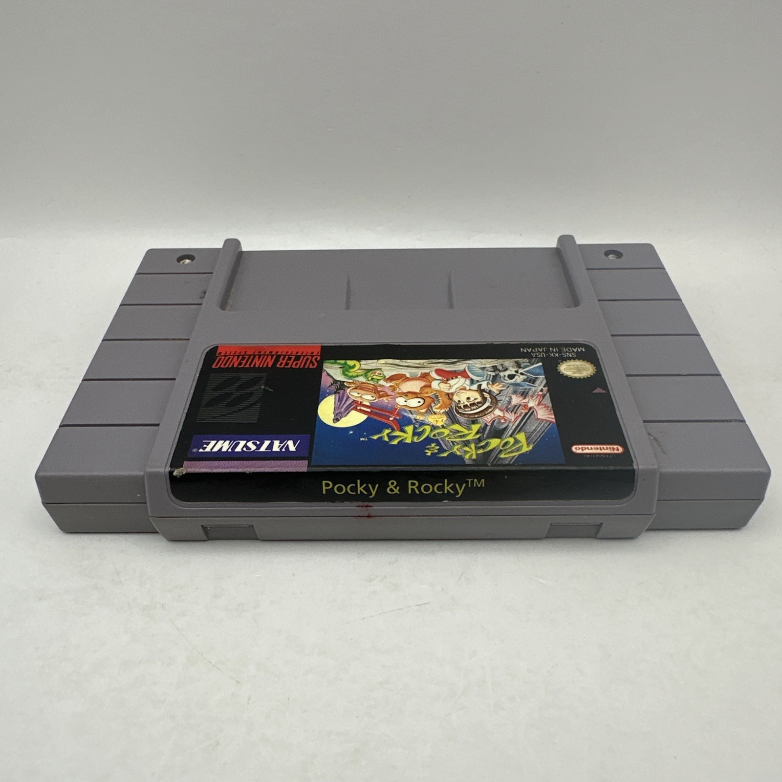Pocky & Rocky Super Nintendo SNES 1992 Game Cartridge NATSUME
