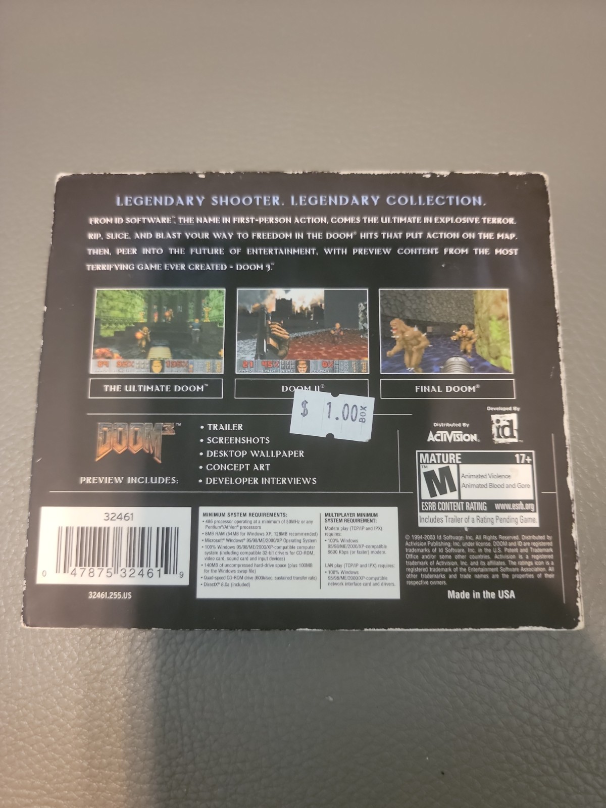 Collector’s Edition DOOM The Ultimate DOOM Trilogy 2003 Windows PC Computer Game