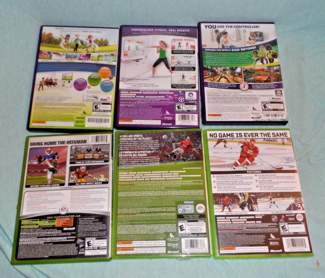 XBOX 360 LOT-Kinect Sports Season 2/Adventures/YourShape/NHL08/FIFA12/NCAAFoot06