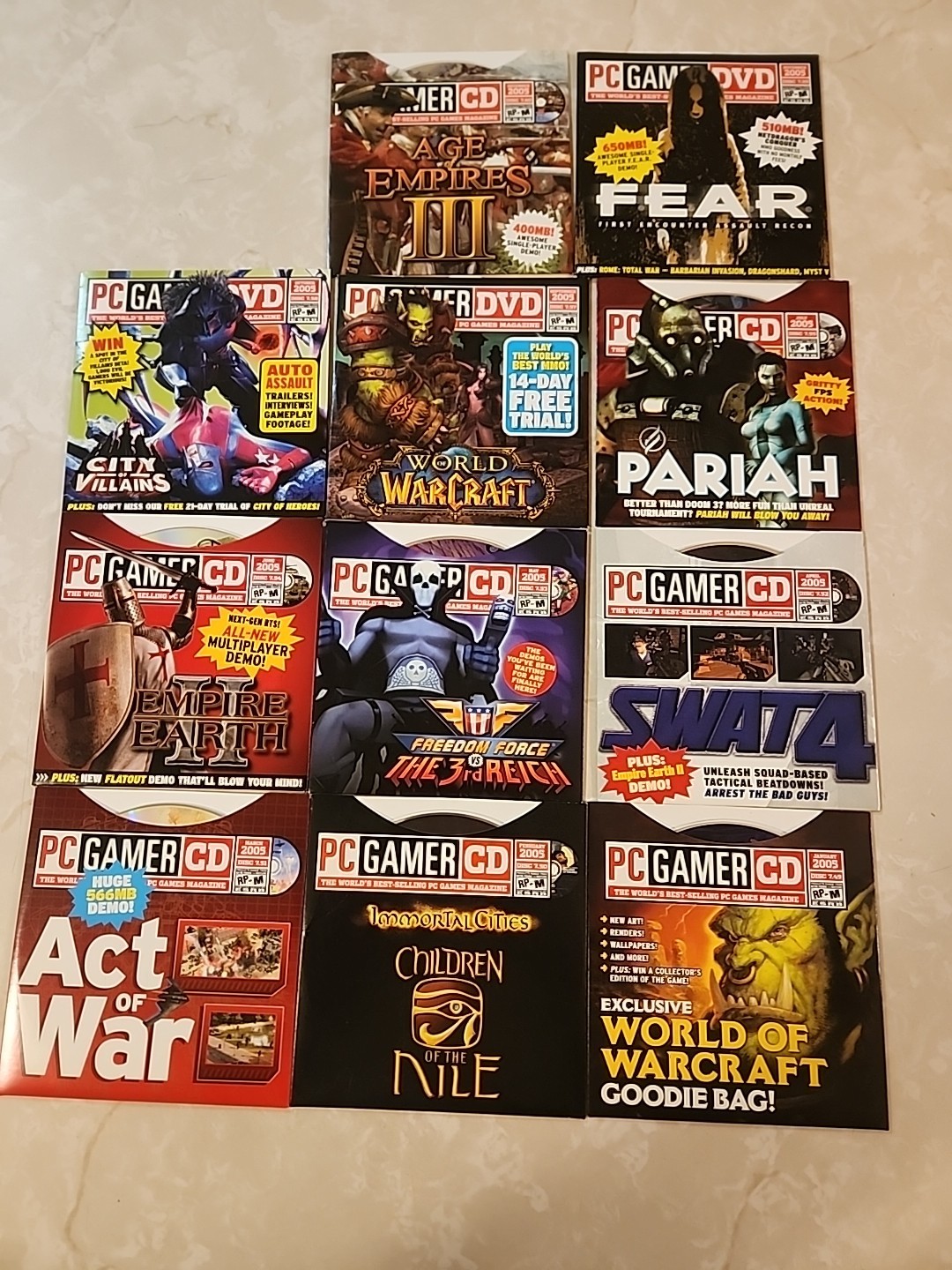 PC Gamer Demo 11 Disc Lot (2004-5) Age of Empires III, FEAR, WoW, Empire Earth