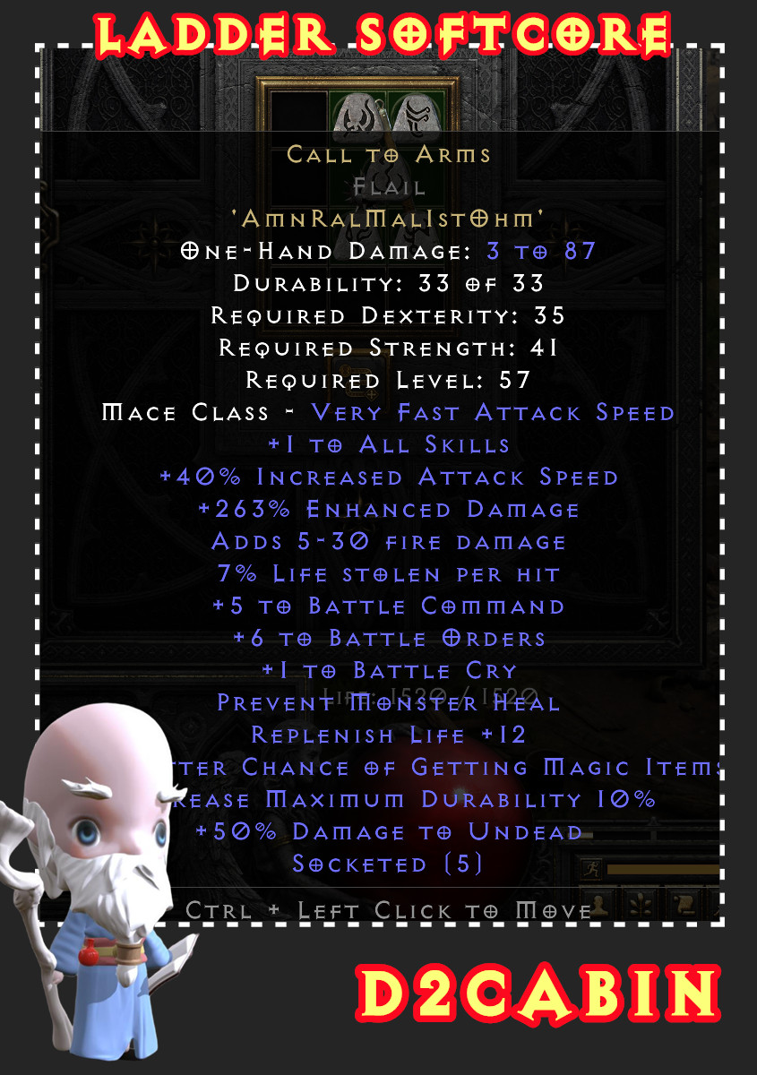 Diablo 2 D2R SC💥Ladder💥Made Call to Arms CTA Runeword💥PC/SWITCH/PS
