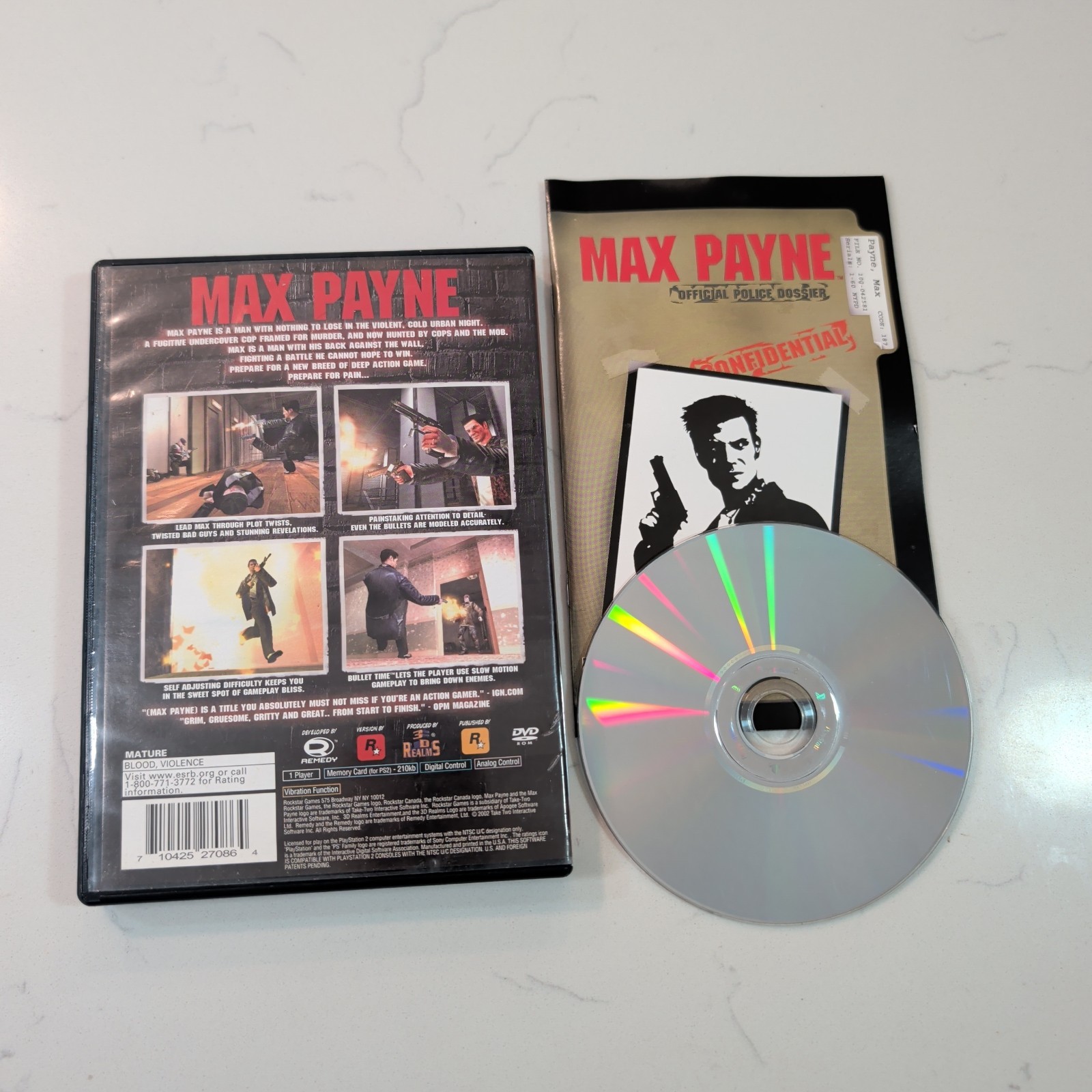 Max Payne (Sony PlayStation 2, 2001) Greatest Hits – w/ Manual – Tested