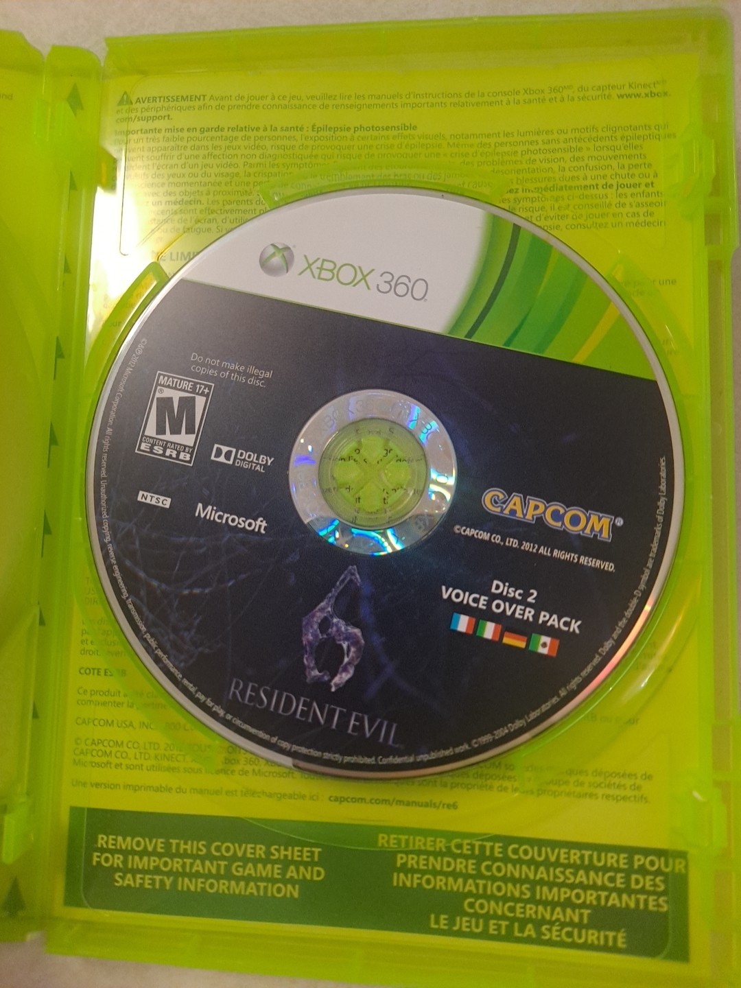 Resident Evil 6 (Microsoft Xbox 360, 2012) Missing Manual
