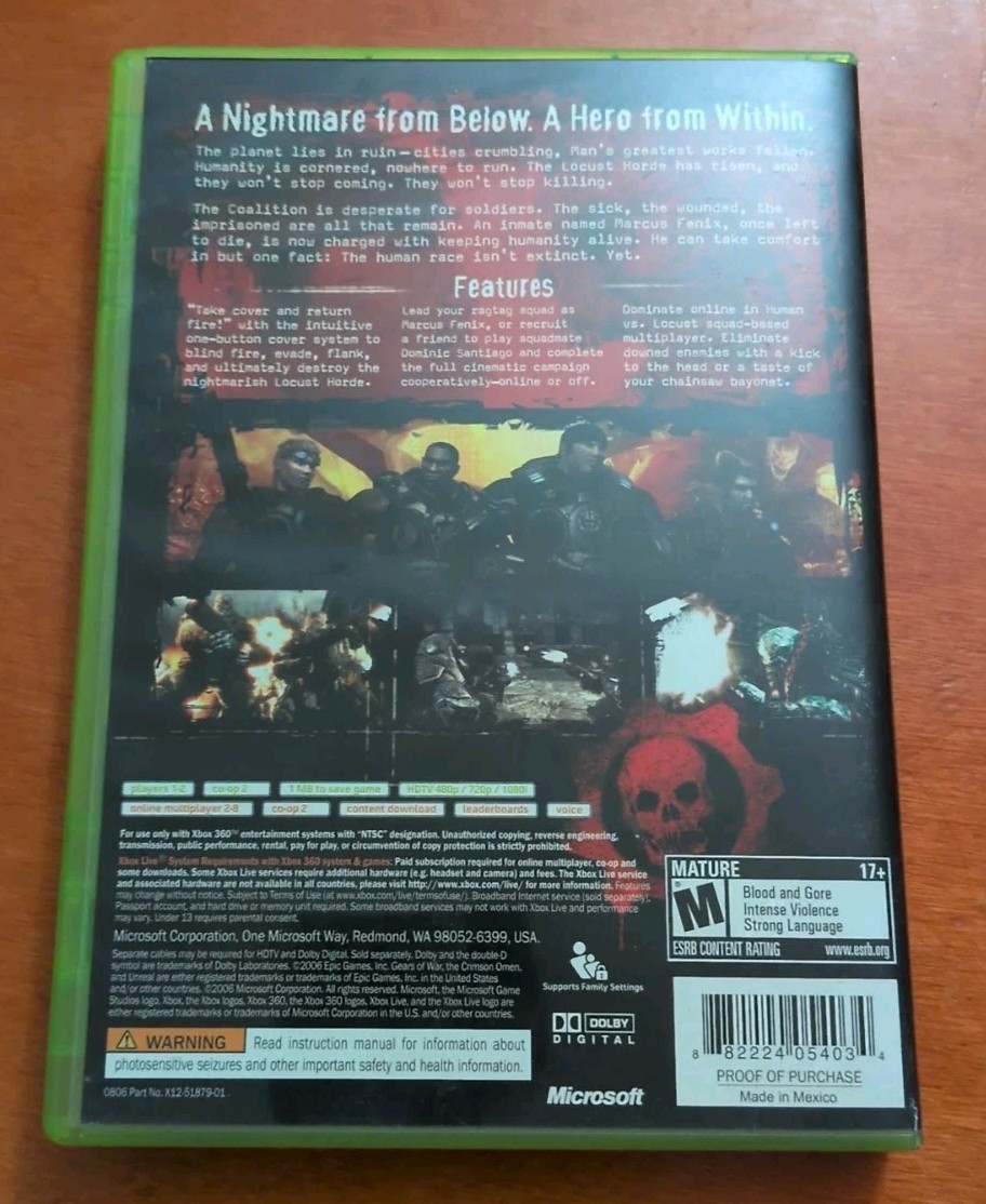 Gears Of War Microsoft Xbox 360 Epic Games Studios Dolby Digital Mature