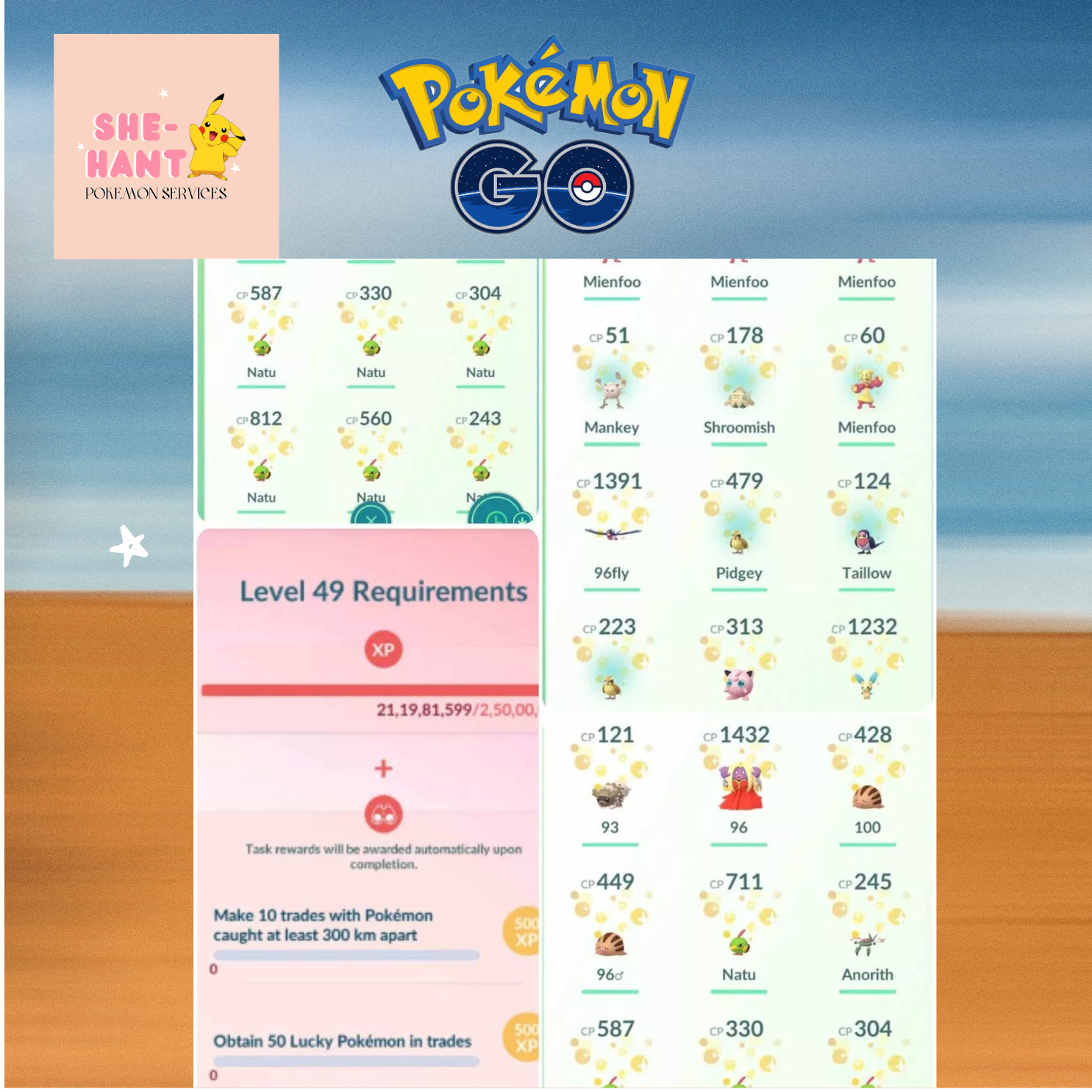 Pokémon❖❖Go❖❖Lucky 100% Guarantee Trade x5 Random Pokemons for Level 49 Missi❖n