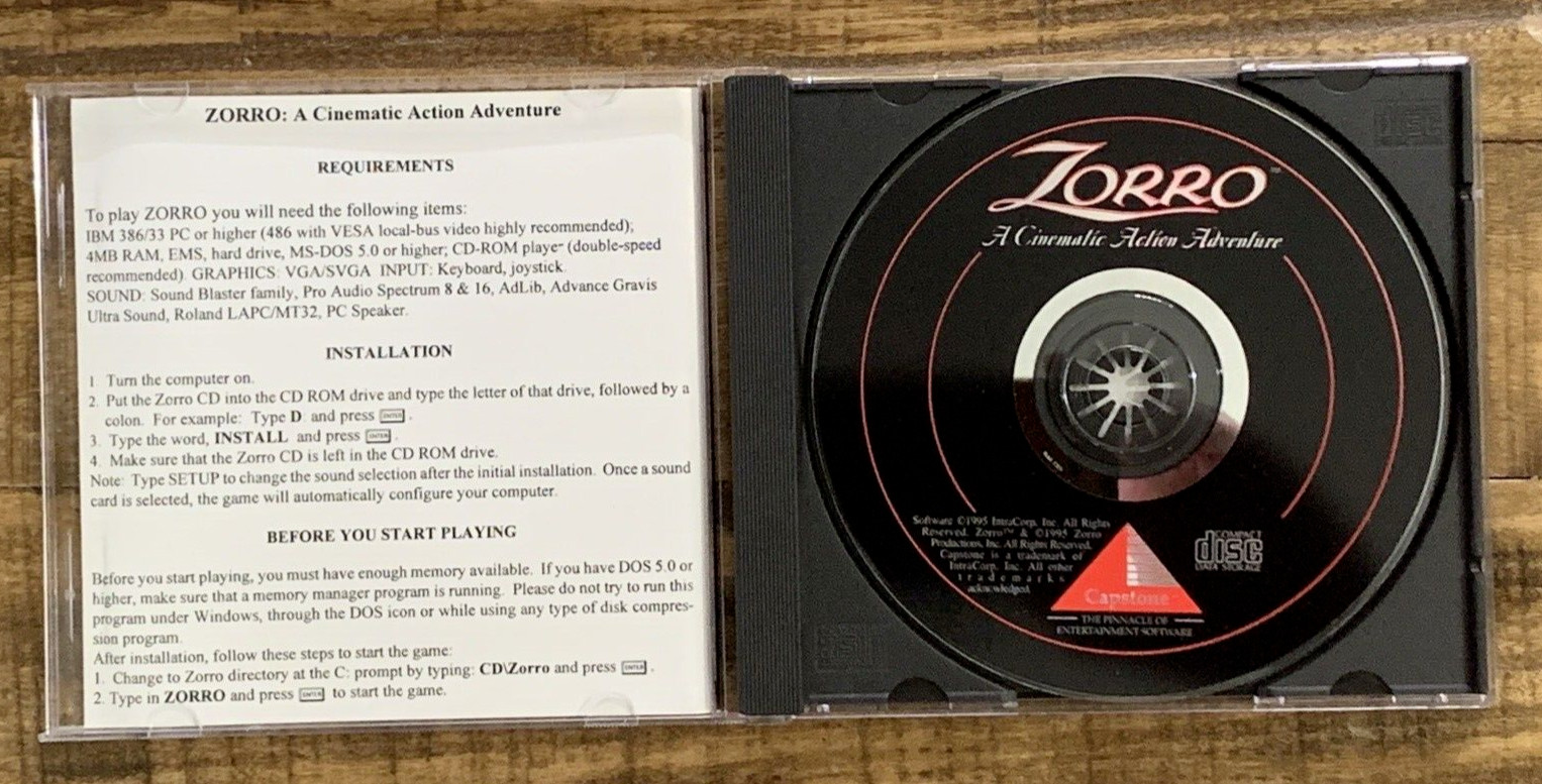 Vintage Zorro PC Game CD Rom 1995 Plus Manuals Boxed